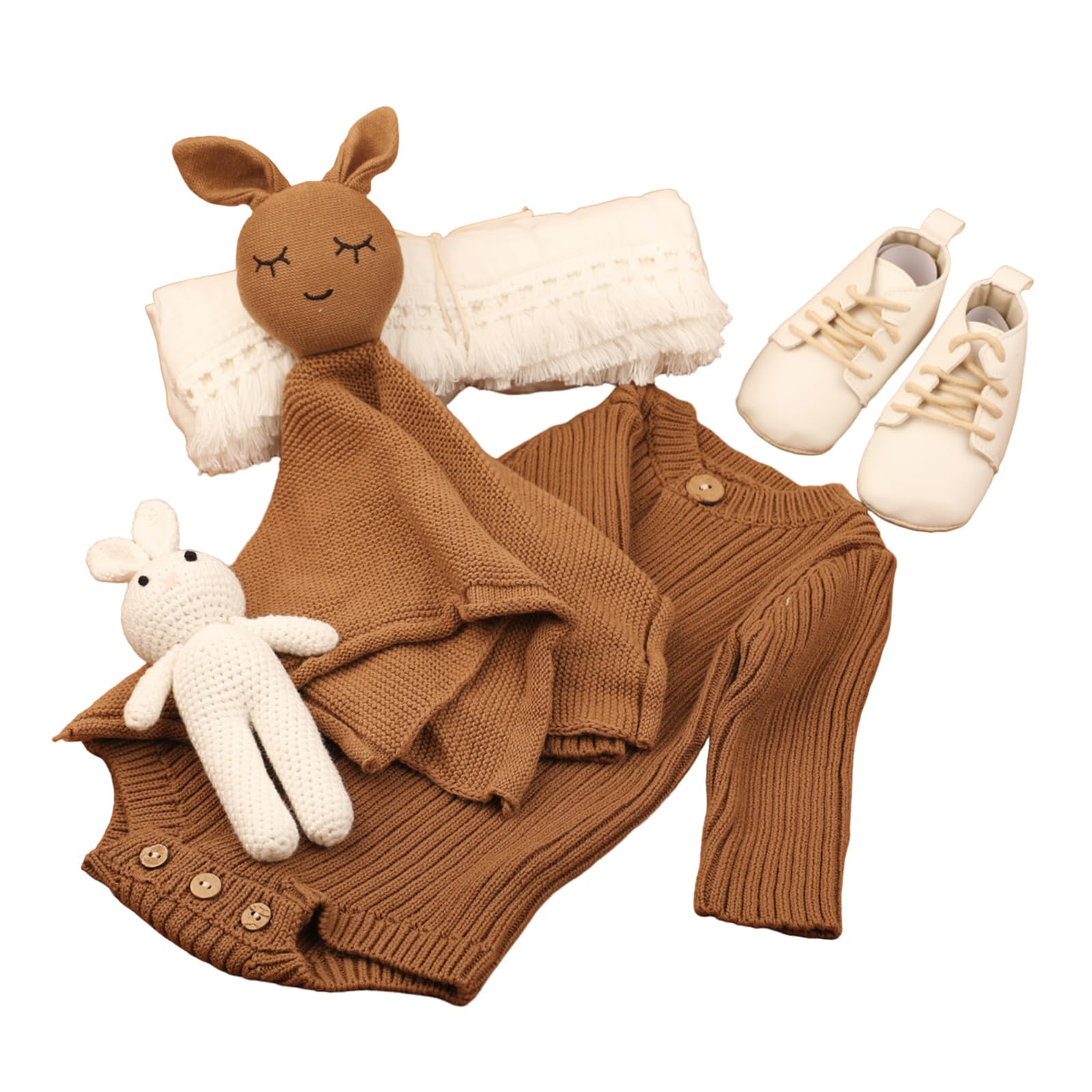 5-teiliges Baby-Set mit Baumwolldecke, beruhigendem Handtuch, Häkelspielzeug und Zubehör für Neugeborene