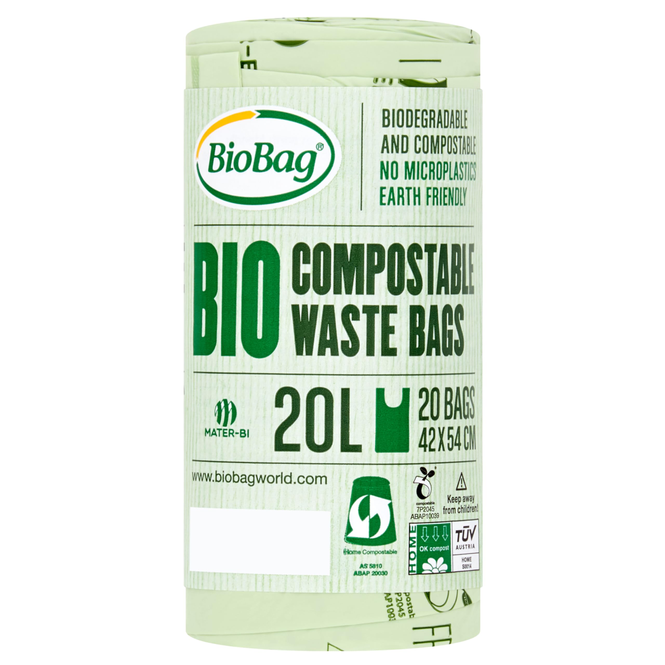 BioBag 20L Compostable Caddy Bin Liners (20 Count), Green