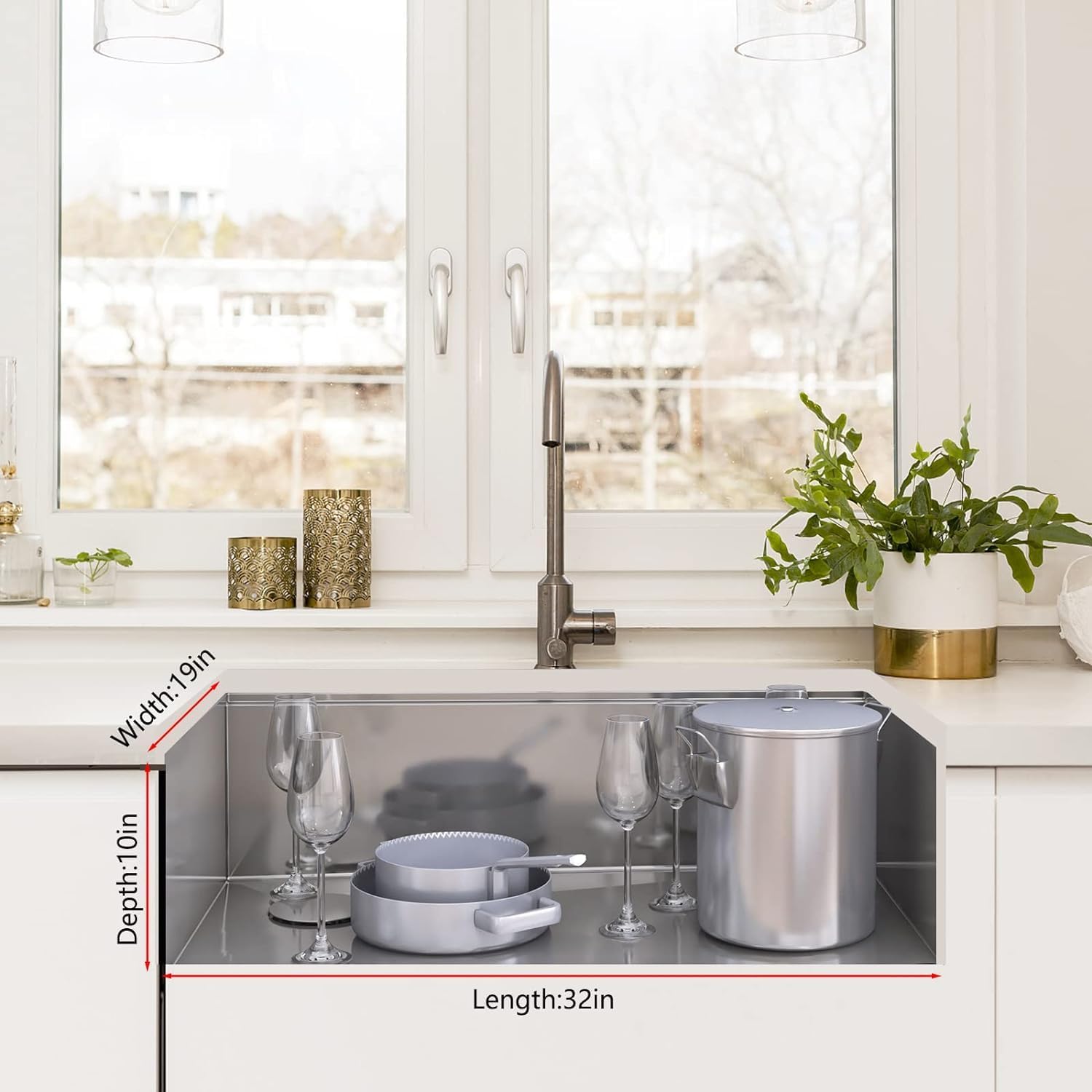 IDEALHOUSE 32 Inch Undermount Single Bowl Kitchen Sink, 16 Gauge Stainless Steel with Accessories - Easy Drainage, Low Noise, Commercial Grade Brushed Finish, Brushed Nickel(32 inch Kitchen Sink)