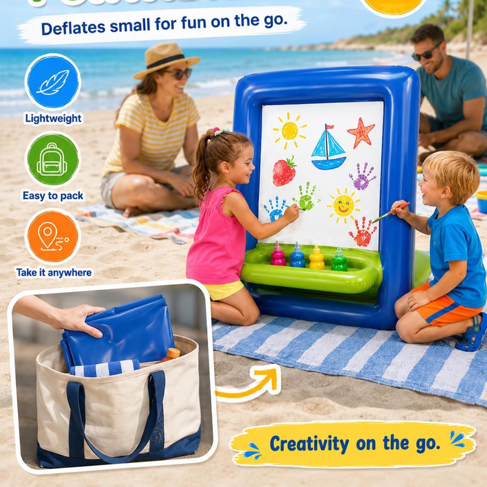 Inflatable Easel for Kids Washable Outdoor Paint Station, Aufblasbare Staffelei für Kinder, Doppelseitige Abwaschbare Malstaffelei, Wiederverwendbare Tragbare Staffelei für Malen, Zeichnen