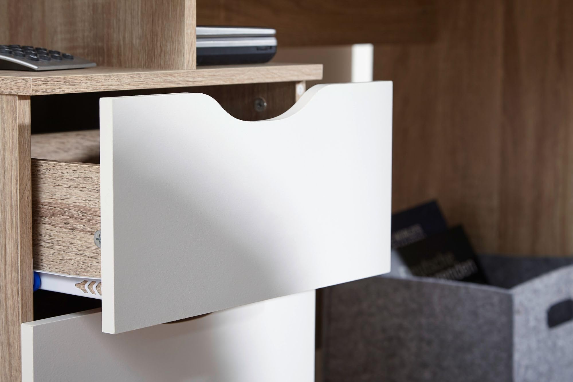 FineBuy Bureau MASSA 120x53x76 cm Sonoma Blanc, 3 Tiroirs | table d'ordinateur pour ados, table pour ordinateur portable gain de place poignées encastrées
