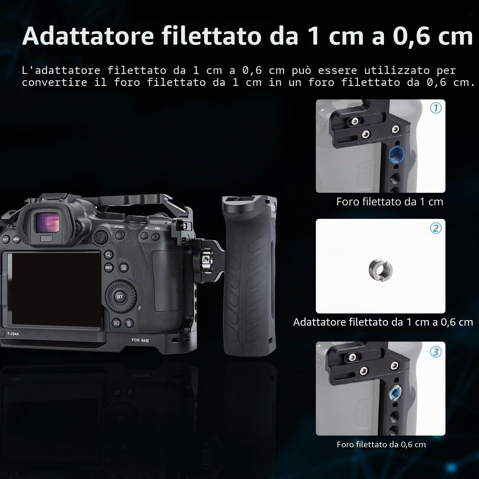 Nitze Gabbia Compatibile con Canon EOS R6 Mark III/ R6 Mark II/ R5 C/ R5/ R6 Fotocamera, Camera Cage con Guida NATO Integrata, Doppia Cold Shoe e Piastra Sgancio Rapido Arca - T-C04A