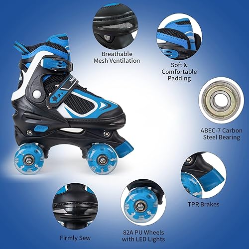 Miniatura 2 de MammyGol Patines de ruedas para niños y niñas, 4 tamaños ajustables para niños con todas las ruedas iluminadas, protección completa para deportes de