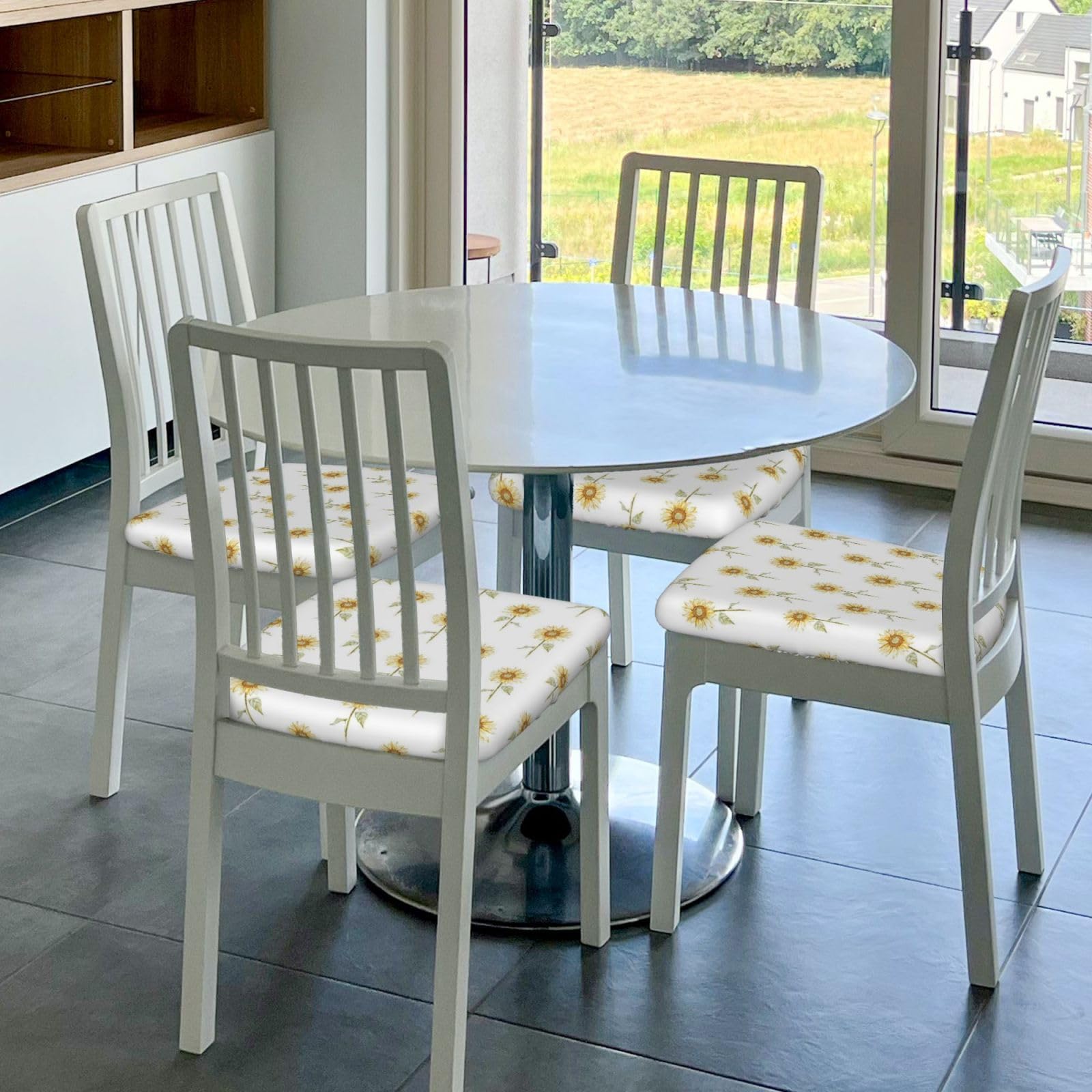 Coprisedia Girasole Giallo Coprisedie Con Schienale,Lavabile Estraibile,Arredamento Ristorantecoprisedie,Elasticizzato Universali Antimacchia,Decorativo Copri Sedie(Set Da 4