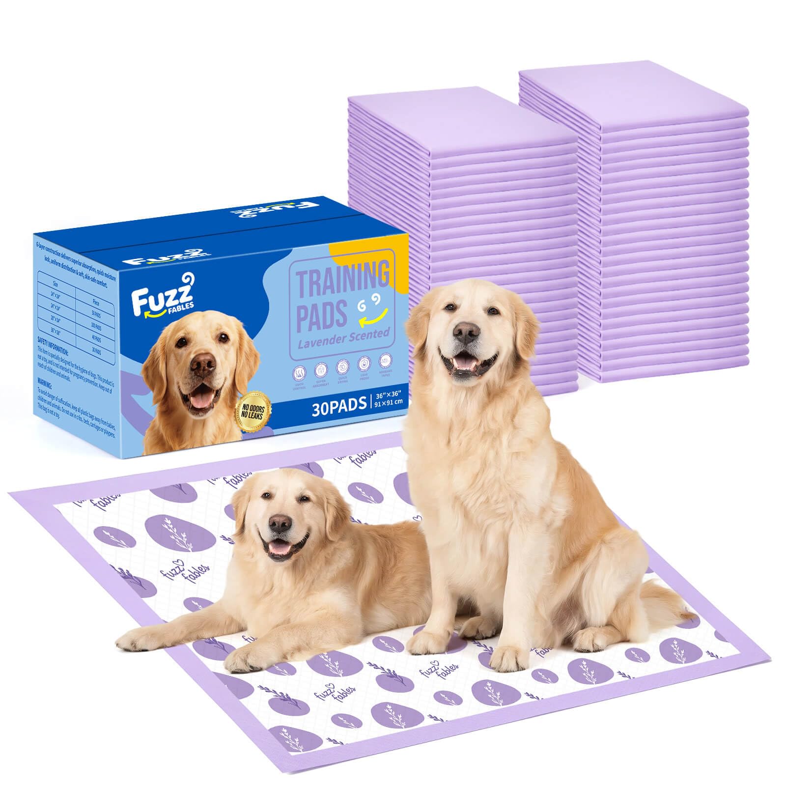FuzzFables Puppy Training Pads 90 x 90cm, 30 Pack Lavender Scent Dog Mats