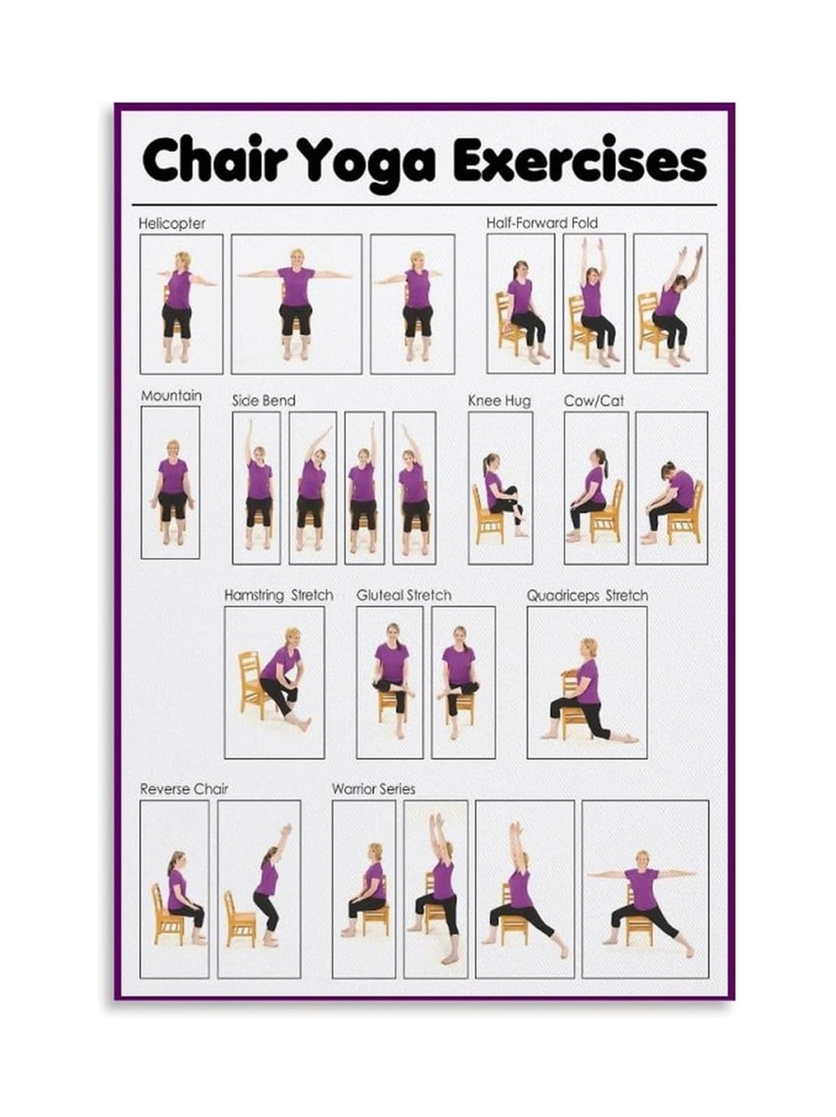 LLBOGRGGN Low Impact Yoga Poses Chart for Morning Routine and Wall Decor(Framed,12X18inch(30X45cm))