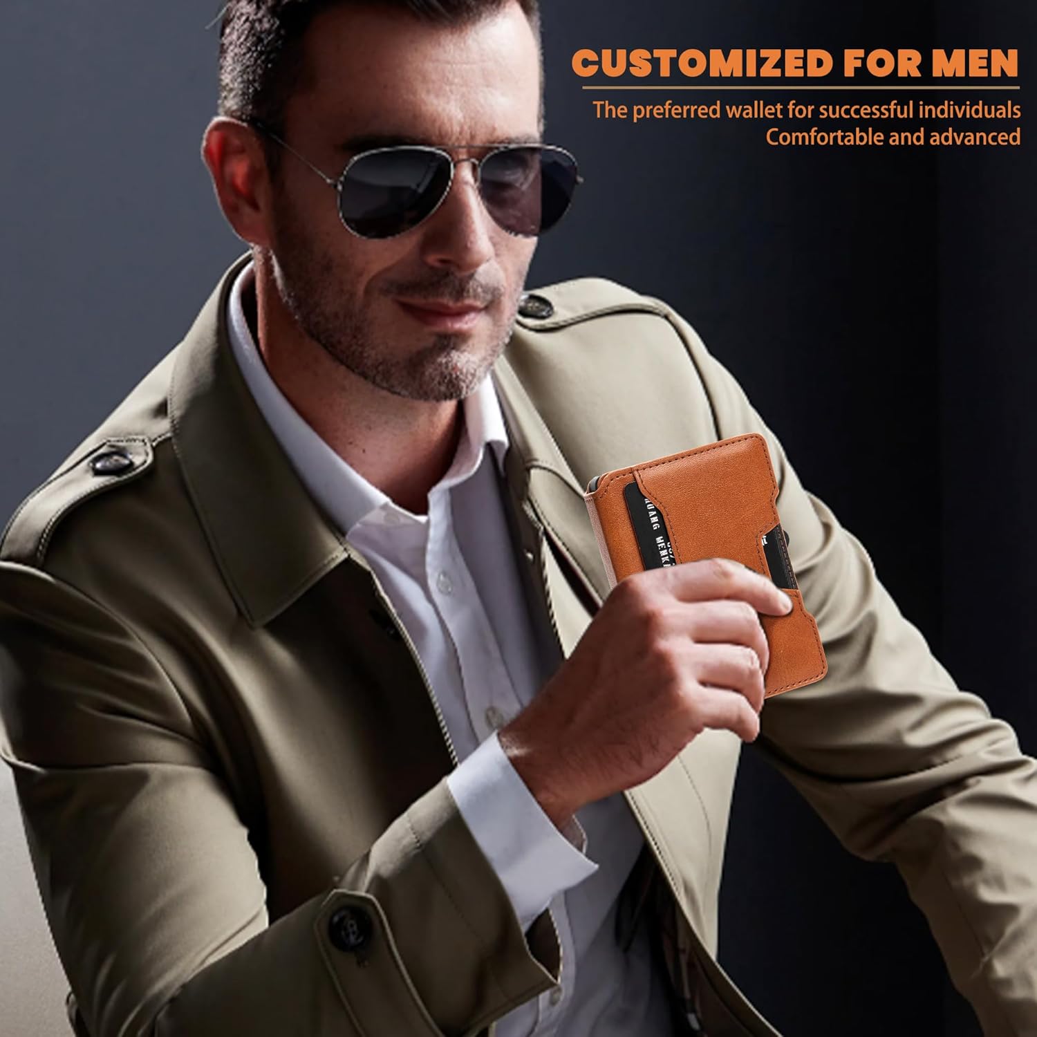 Wallet for Men, RFID Blocking Slim Mens Wallet with Money Clip, Minimalist Pop Up Card Case, ID Window, 9-11Cards Capacity, Bifold Leather Front Pocket Wallet with Gift Box(Brown) - Image 4