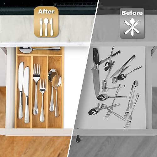 Miniatura 9 de Organizador de cubiertos de bambú de 10 pulgadas, organizador de utensilios de cocina, organizador de cubiertos, organizador de cubiertos en cajón,