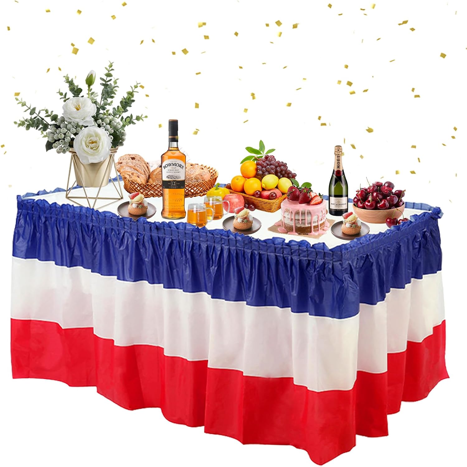 3 Pack Plastic Patriotic Table Skirts, 4th of July Disposable Table Skirt Red White and Blue Patriotic Table Skirt for Independence Day 4th of July Memorial Day Patriotic Party Decoration, 29in x 14ft