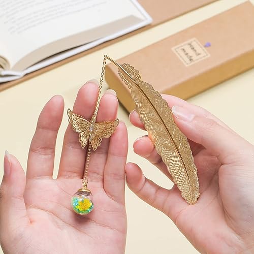 Miniatura 4 de Marcapáginas de mariposa de plumas de metal, aniversario de boda, jubilación, regalos de cumpleaños, regalos de Navidad para mujeres, lectores,