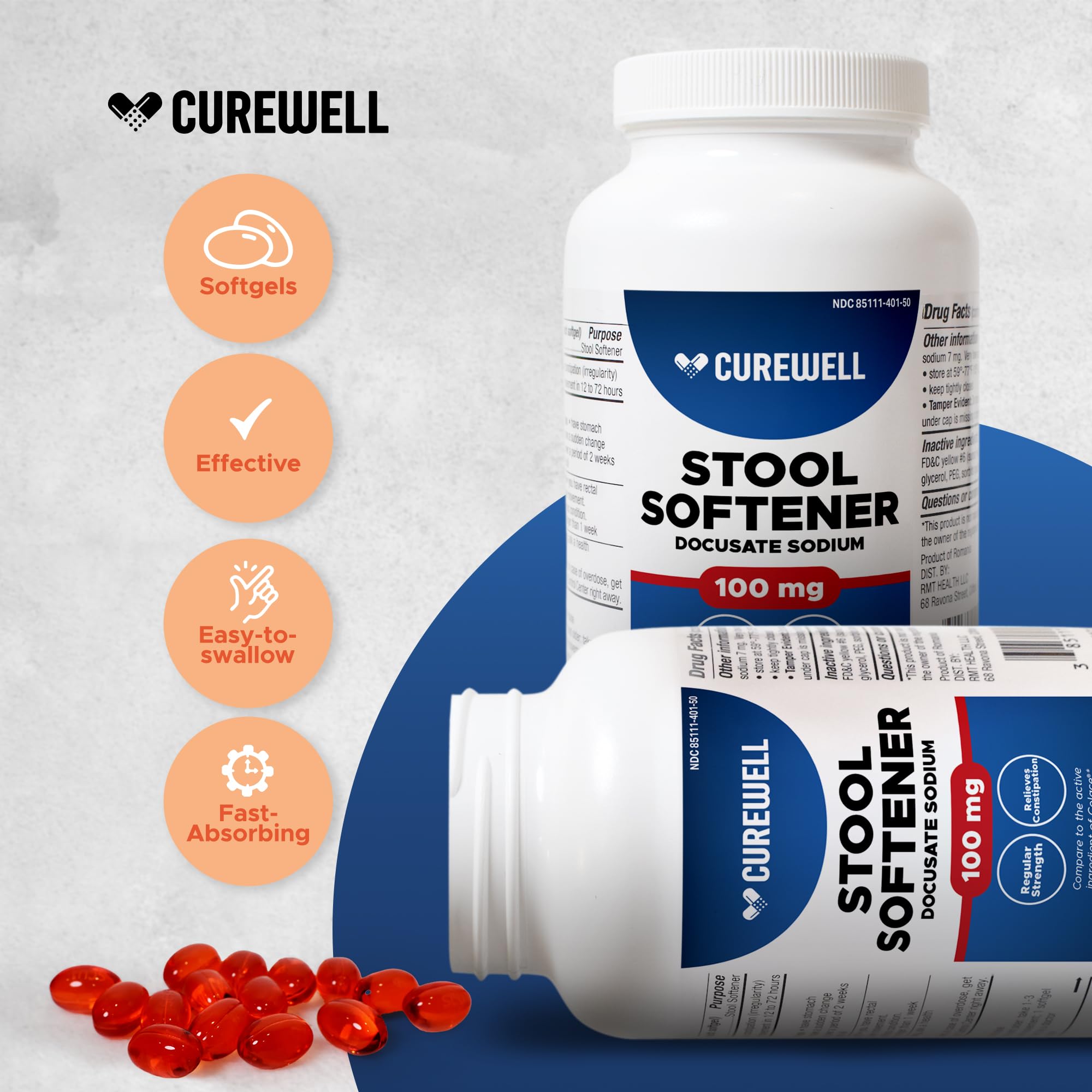 Stool Softener Docusate Sodium 100mg, Non-Stimulant Laxative, 500 Softgels — Amazon image 2