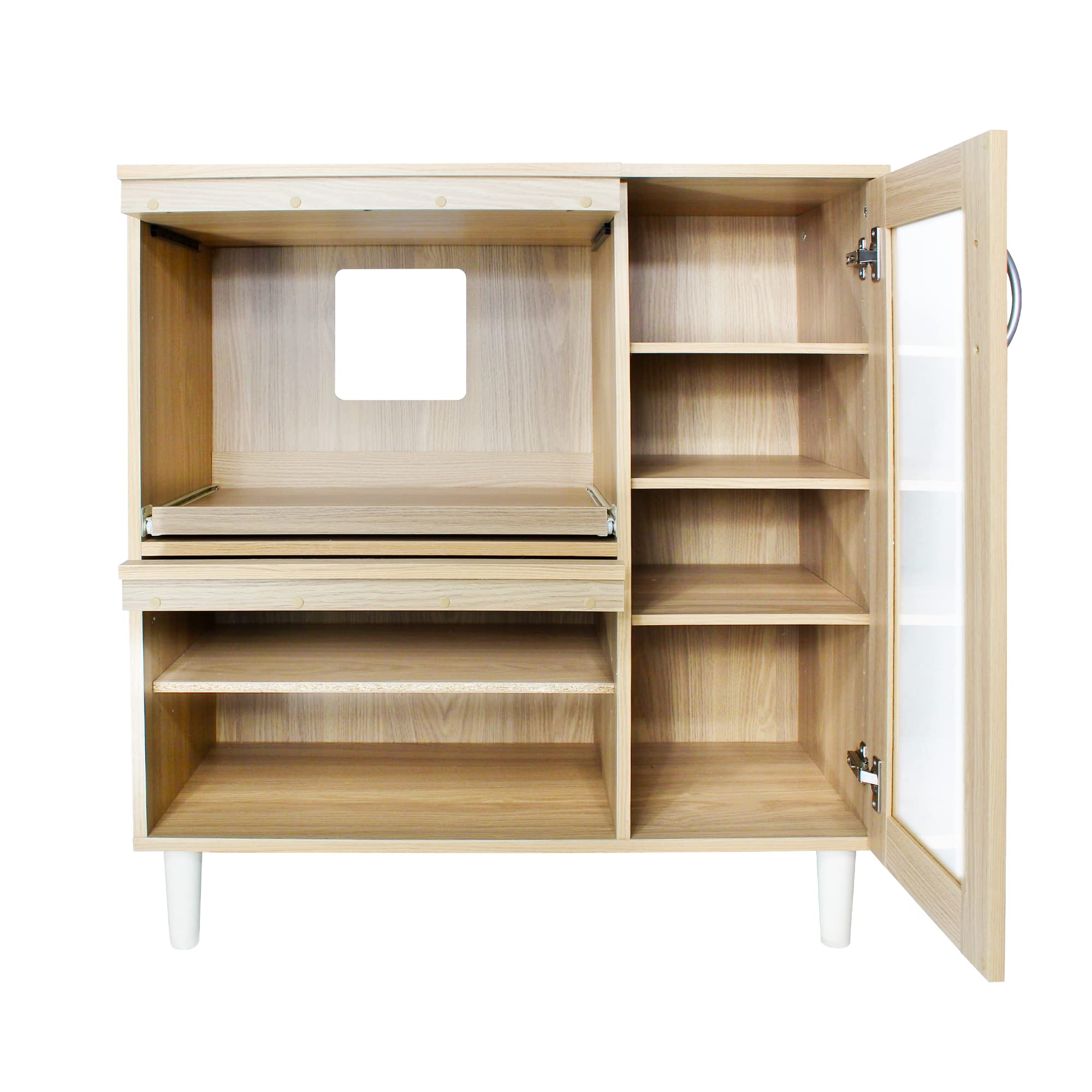 Movian Iris Ohyama, Armario multicontenedores/aparador con Tapa corredera y Puerta de Cristal/Armario de Madera/Armario de Cocina, Diseño,Modular, Cocina, Sala - Cabinet - KBN-9390 - Marrón Claro
