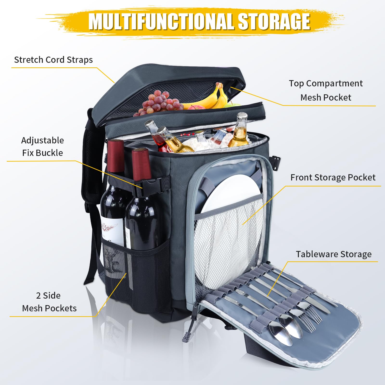 Kühlrucksack 30L Kühltasche Rucksack Groß Faltbar, 40 Dosen Kühl Thermo Rucksack Gross Isolierte Kühltasche mit Kühlfach Kühlrucksäcke Einkaufsrucksack für Strand/Picknick/Camping/BBQ/Ausflüge