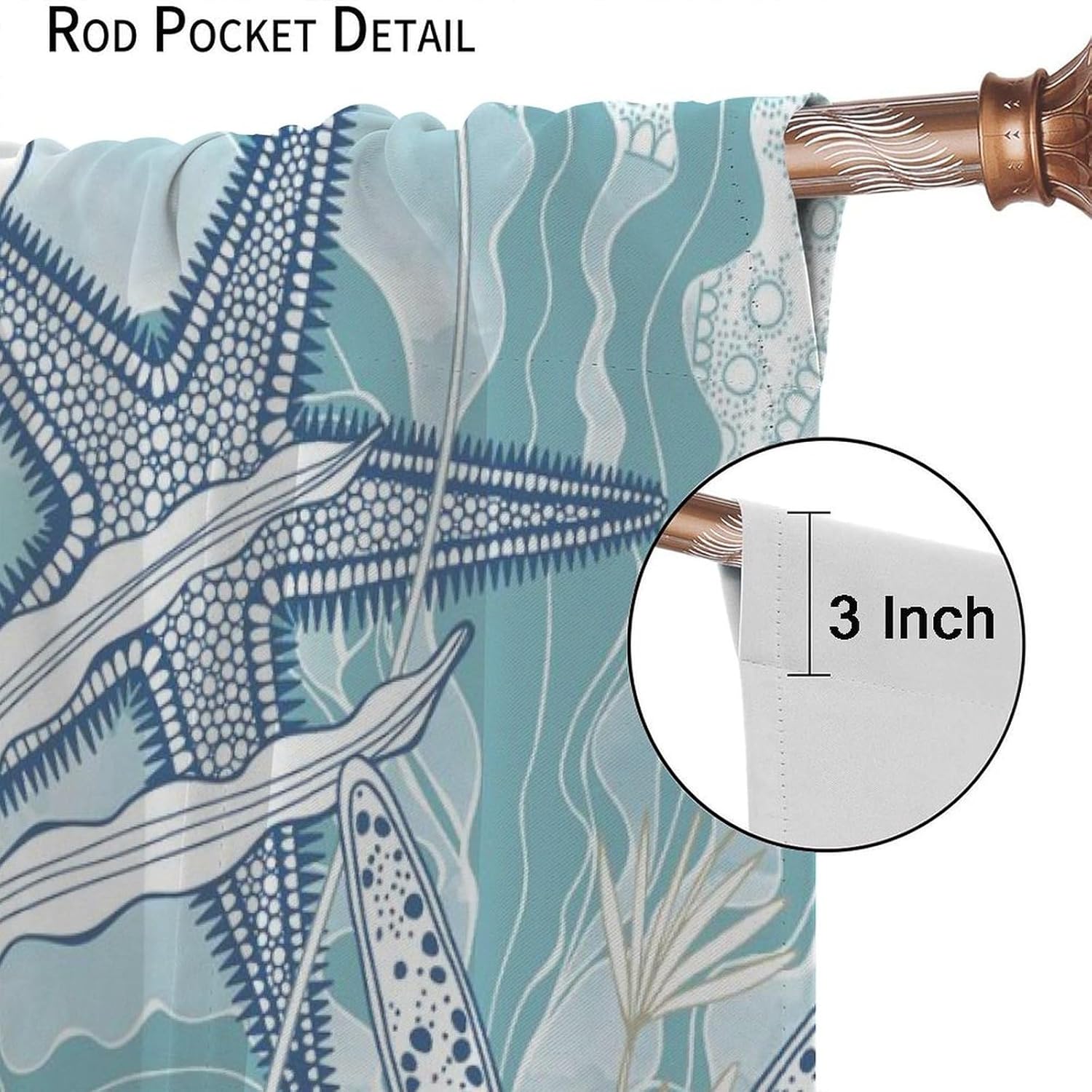Starfish Blackout Curtains Blue Conch Seashell Coral Underwater Plant Abstract Aesthetic for Kids Girls Boys Women Bedroom Living Room Rod Pocket Decoration Window Drapes 2 Panels W21xL45in