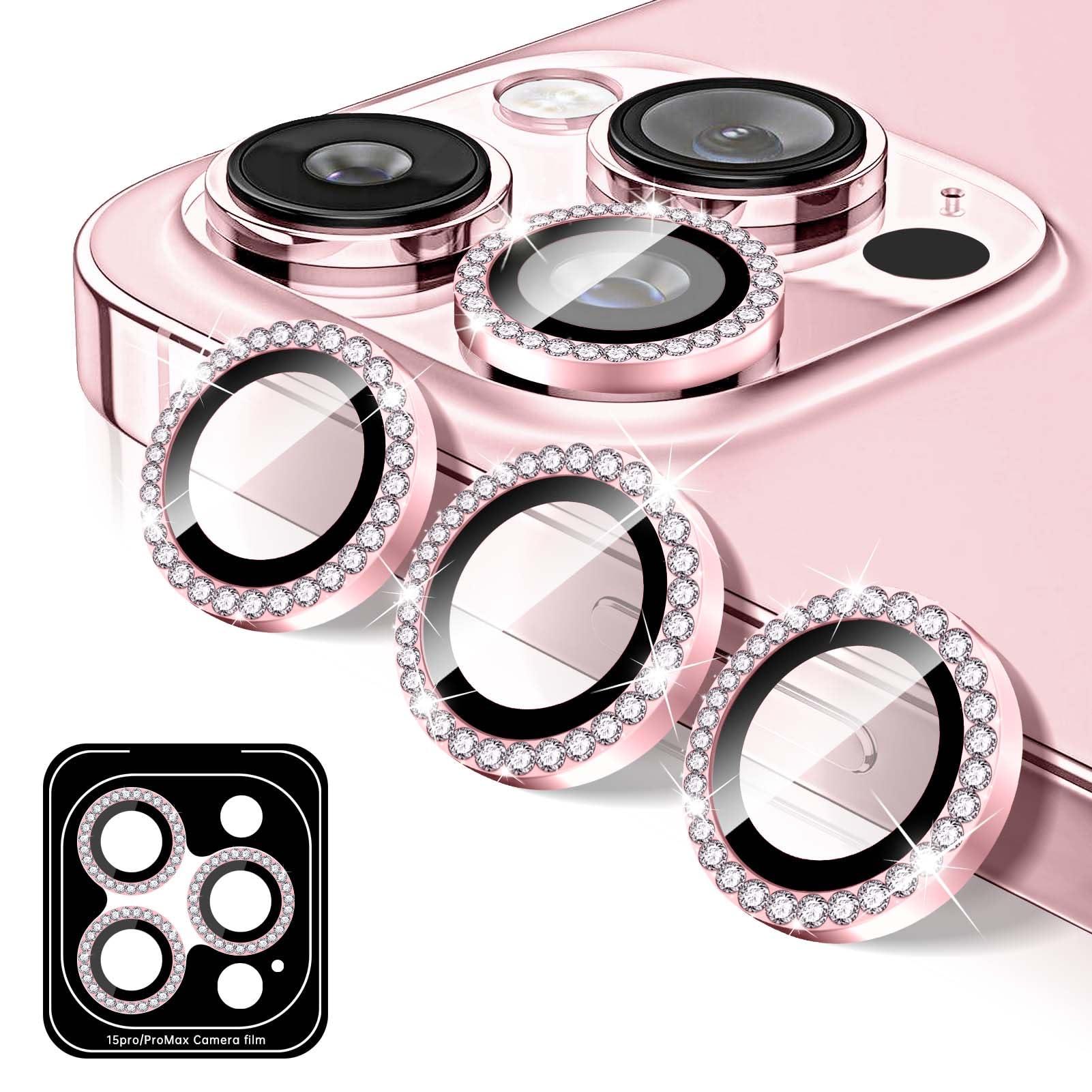 Diamond Camera Lens Protector Compatible for iPhone 11 Pro/11 Pro Max, Kucheed Bling Tempered Glass Camera Cover, Individual Automatic Alignment Metal Rings, Glitter Phone Lens Cover Film Stickers