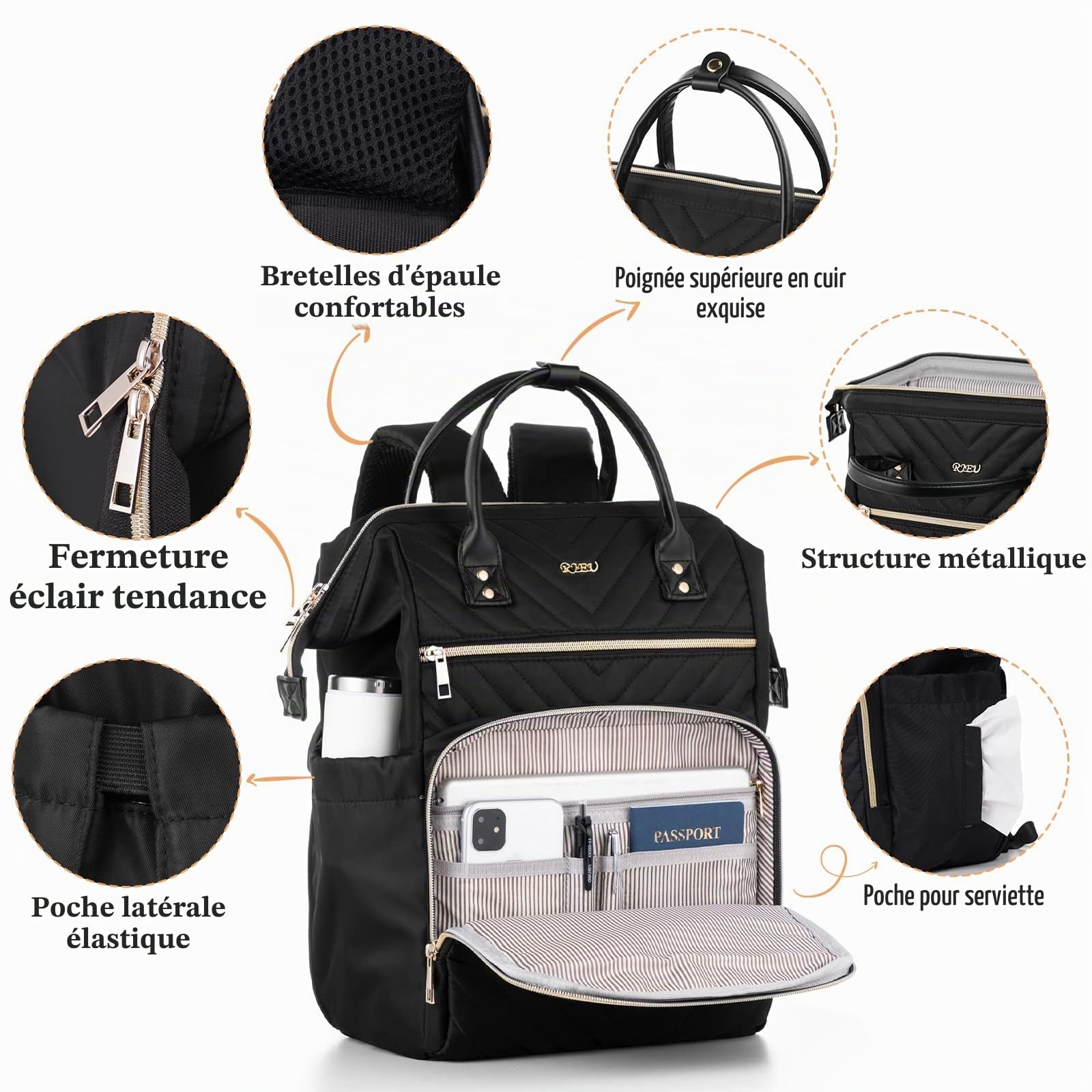 Sac a Dos Femme,Sac à Dos Ordinateur Portable Antivol,Sacoche PC Portable Cartable Femme Travail Enseignante,Sac à Dos Scolaire pour Adolescentes