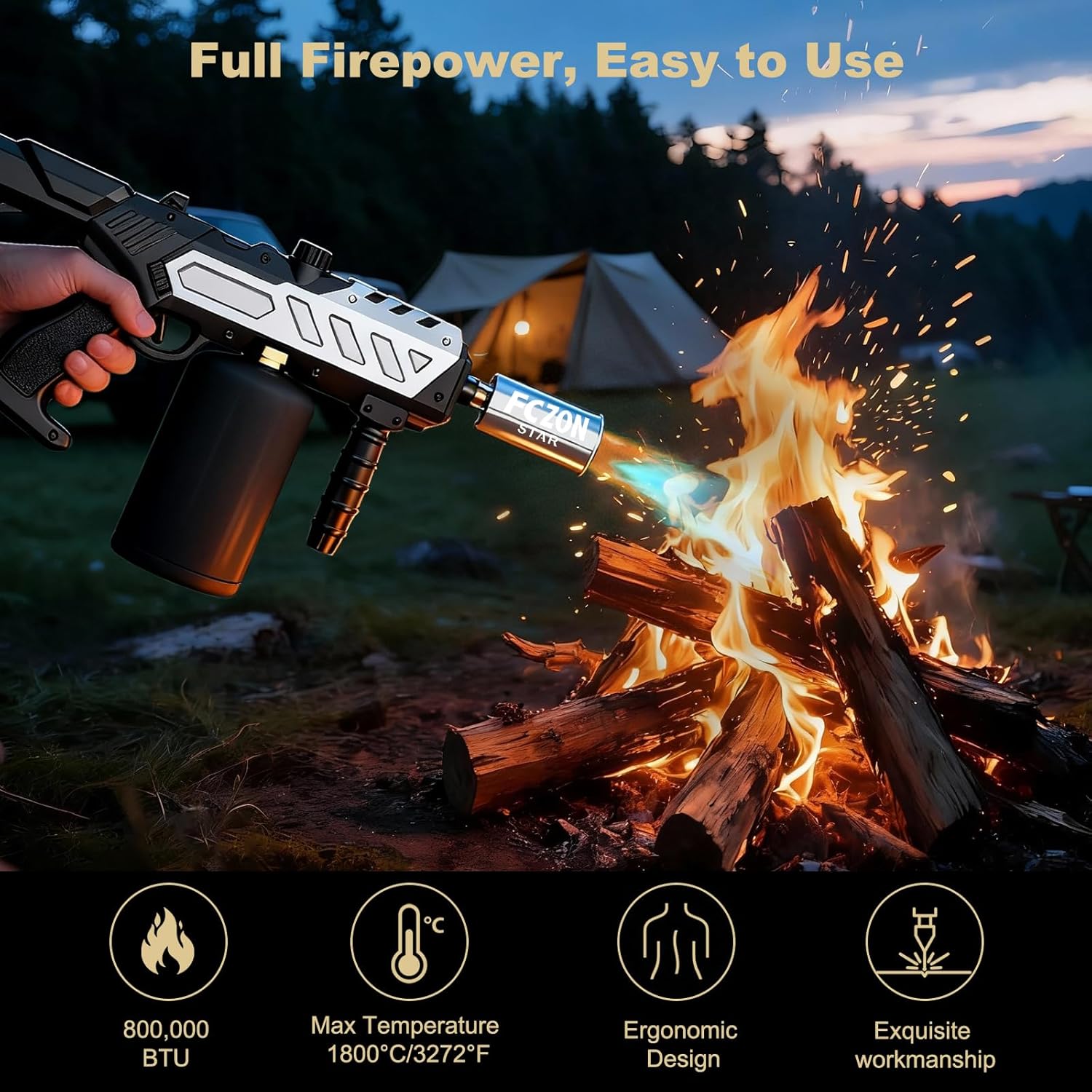 FCZON Flame Thrower Gun, Detachable Cooking Propane Torch Gun with Adjustable Flame, Powerful Blow Torch for BBQ, Searing Steak, Welding, Camping((Propane Tank Not Included)