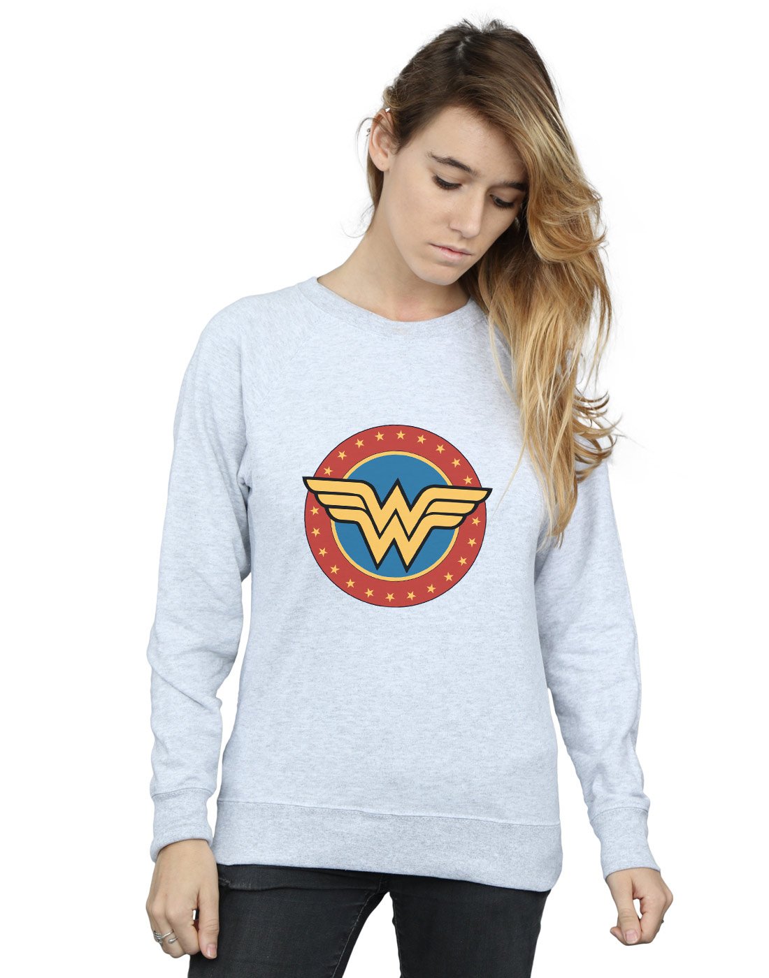 Absolute Cult Women's Heather Grey Dc Comics Wonder Woman Circle Logo Sweatshirt Small