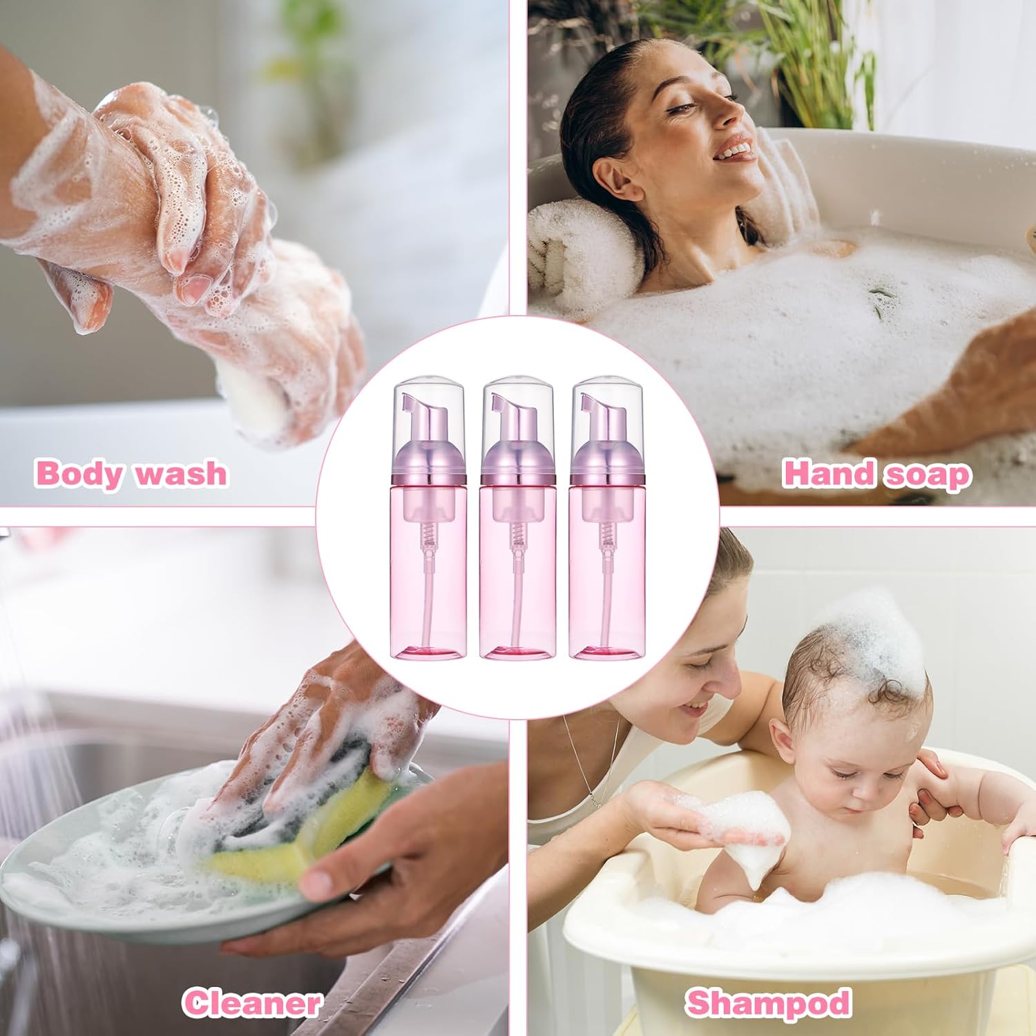 24 Pcs Empty Rose Red Foam Pump Bottle, Travel Foamer Soap Dispenser for Lash Shampoo, Hand Soap, Foaming Cleaner