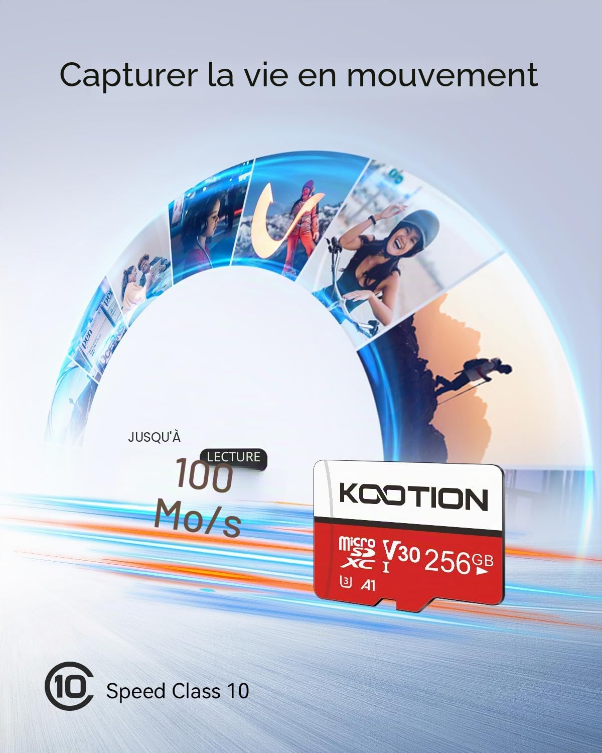 KOOTION Carte Micro SD 256 Go, Carte SD 256go avec UHS-I, U3, V30, A1, Haute Vitesse 100 Mo par Seconde, Carte mémoire TF 4K avec 1 Adaptateur pour Drone/caméra/Tablette/dashcam/Ordinateurs Portable