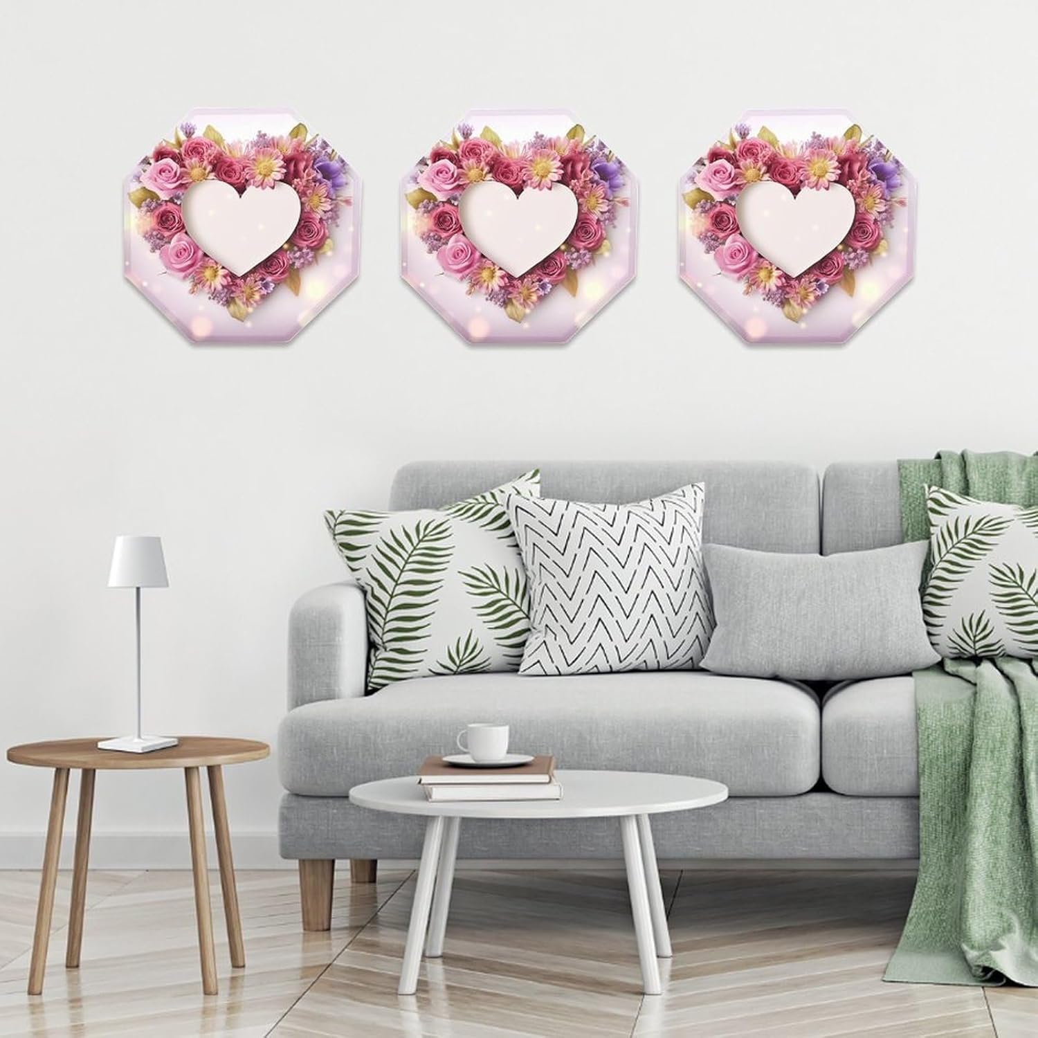 Ctagon Metal Sign for Home, Modern Display Plate for Kitchen, Card Heart Shape Flowers Plates Accent Hanging Wall Decorations 3PCS for Living Room, Bedroom, Hallway, Hotel