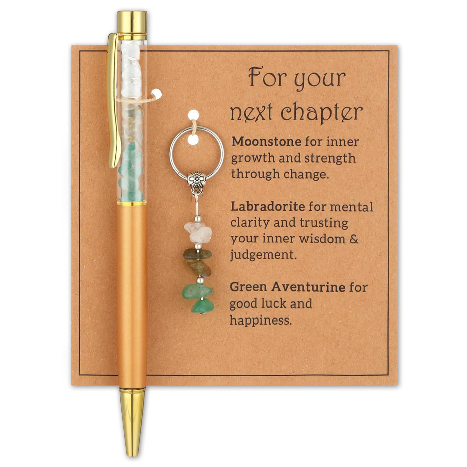 Crystal Pen New Chapter Ballpoint Set, Pen Gift with Keyring Message Card and Organza Bag, Crystal Gifts for Leaving Gifts Colleagues Women, Inspirational Gift for New Job Retirement Congratulations