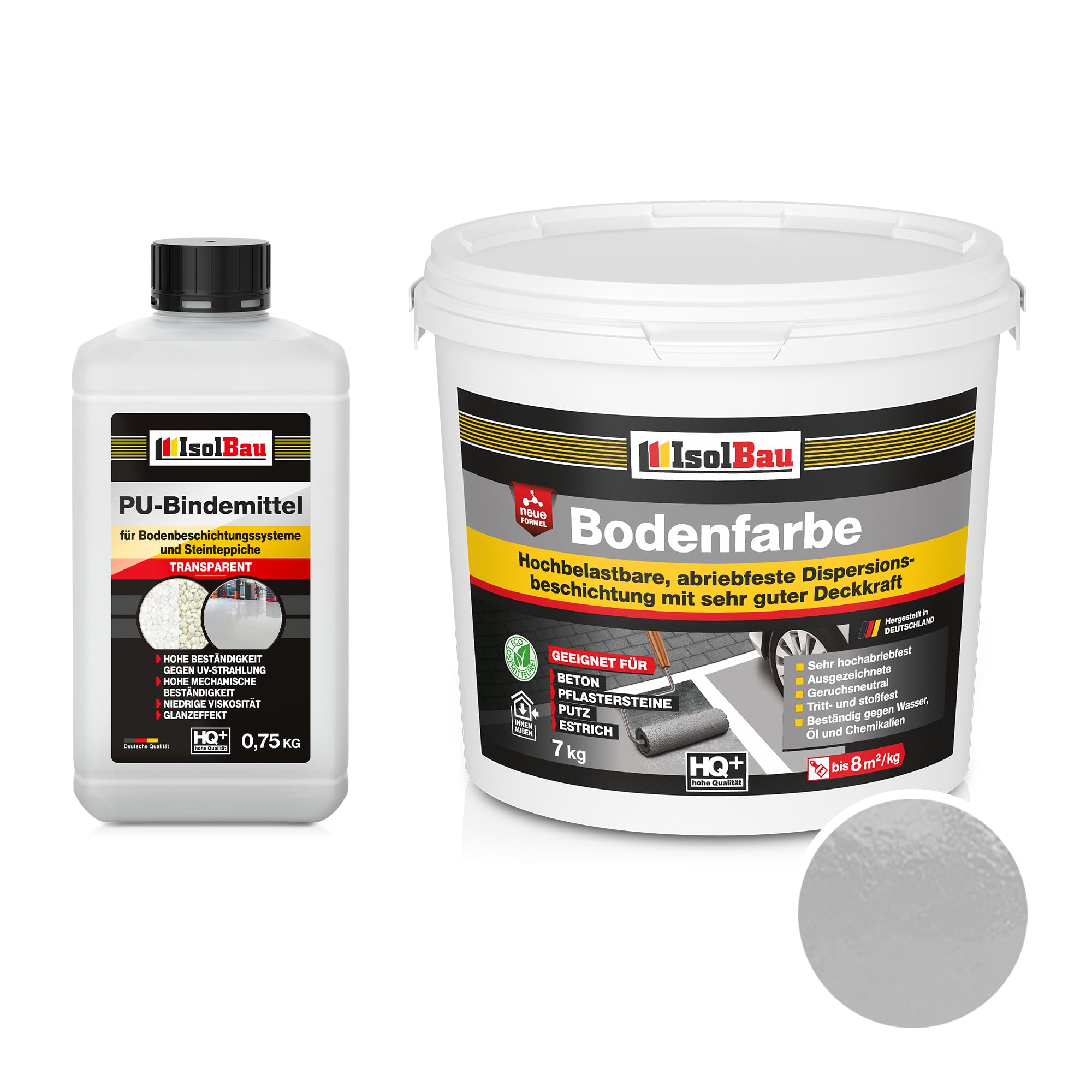 Isolbau - 2K PU-Bodenbeschichtung für Innen- und Außenböden - Bodenfarbe Steingrau mit PU-Bindemittel für Garagen, Werkstätten, Kellern - Garagenboden-Beschichtung - Betonfarbe 7kg