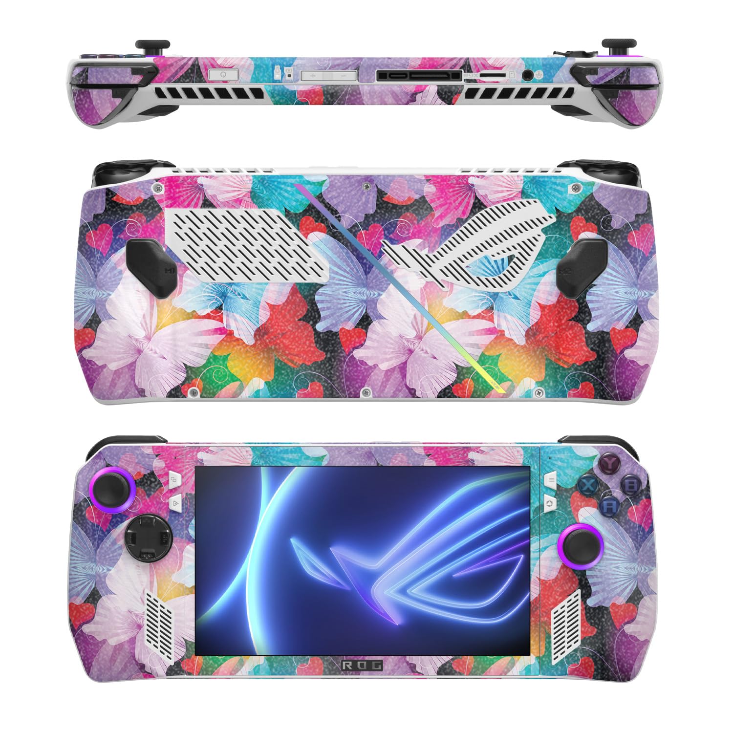 MightySkins Glossy Glitter Skin Compatible with Asus ROG Ally - Prismatic Butterflies | Protective, Durable High-Gloss Glitter Finish | Easy to Apply