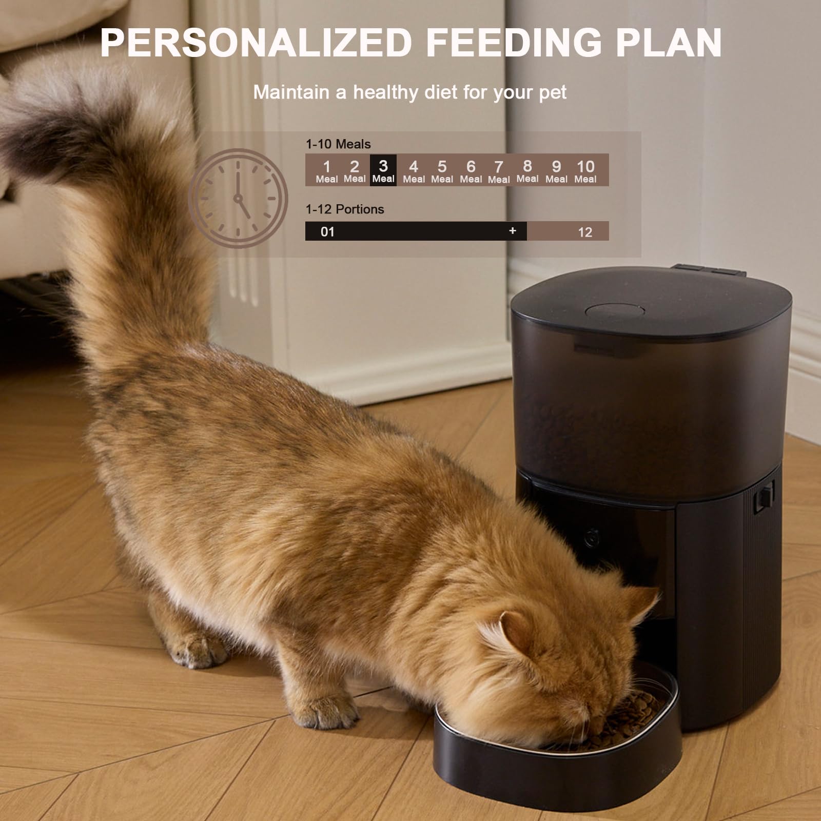 Automatic Cat Feeder WiFi with App Control, Voice Recorder, 4L Dry Pet Food Dispenser for Cats & Dogs with Freshness Preservation, Custom Feeding Times & Portions, Dual Power - image 8