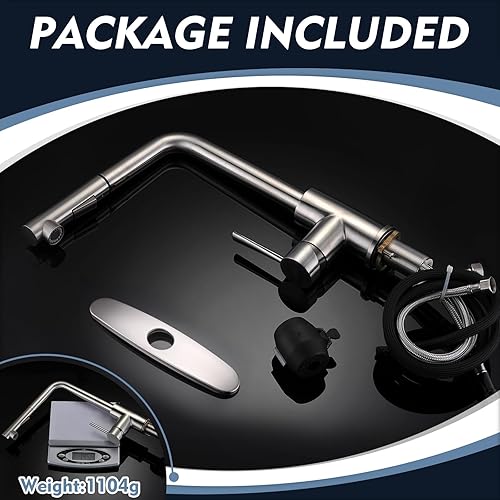 Miniatura 9 de CREA Grifos de cocina, grifo de cocina de níquel cepillado con rociador extraíble, grifo de cocina de acero inoxidable de 3 agujeros, grifo de