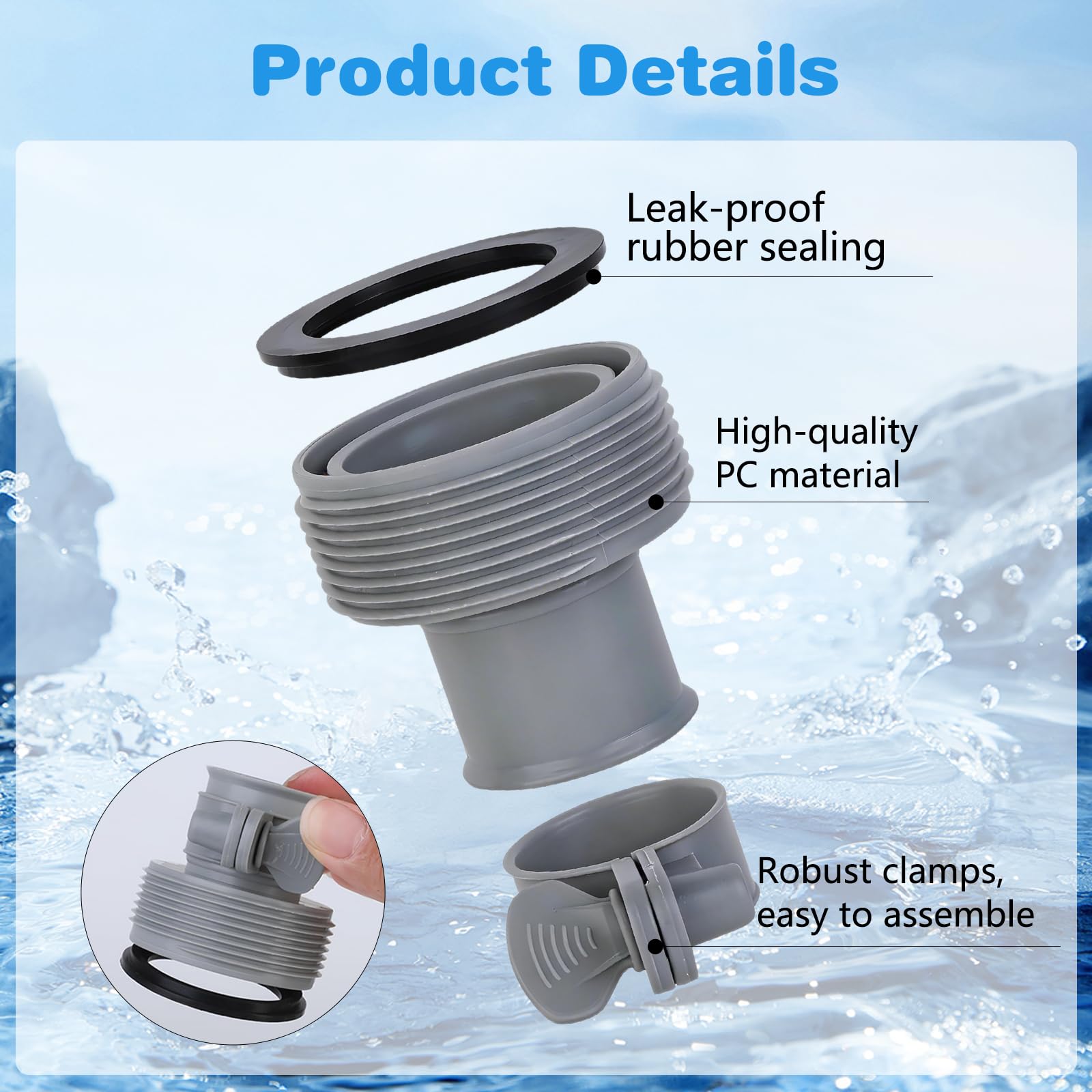 Adattatore Tubo Piscina B, 2 Pezzi Connettore per Tubo da Piscina, 1,5 Pollici Raccordi Tubi Spiralati, Accessori per Piscina Fuori Terra (2 PCS)