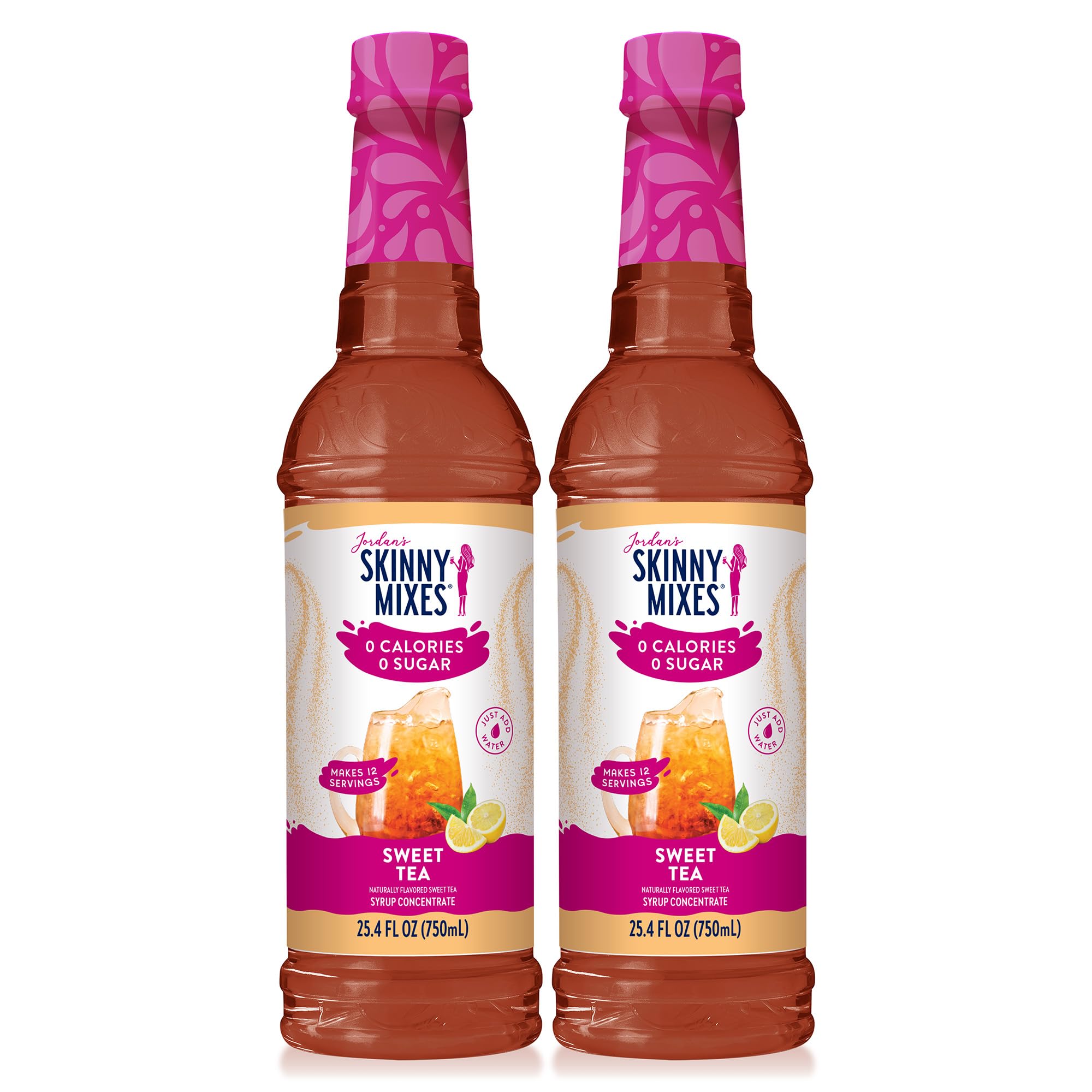 Jordan's Skinny Mixes Sugar Free Syrup, Sweet Tea Flavor, Fruit Flavored Water Enhancer, Drink Mix for Iced Tea, Lemonade, Drinks, Low Calorie Water Flavoring, Dairy & Gluten Free, Kosher, 25.4 Fl Oz, 2 Pack
