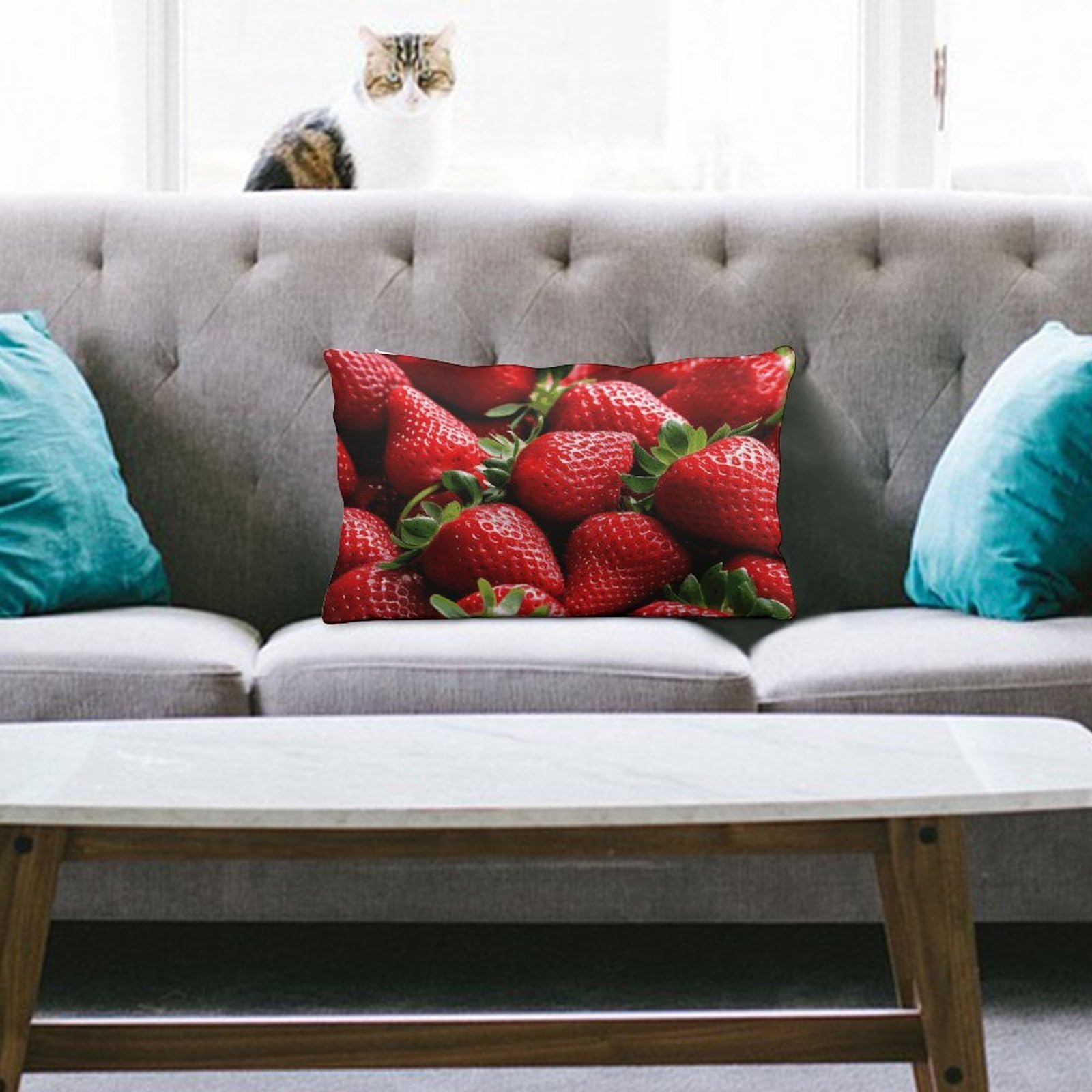 NTVOWPZO Decoration Throw Pillow Covers 8"x12" Pillowcases Covers Fresh Strawberries Soft Pillowcases Modern Farmhouse Home Decor Sofa Cushions Covers for Couch Bed Living Room