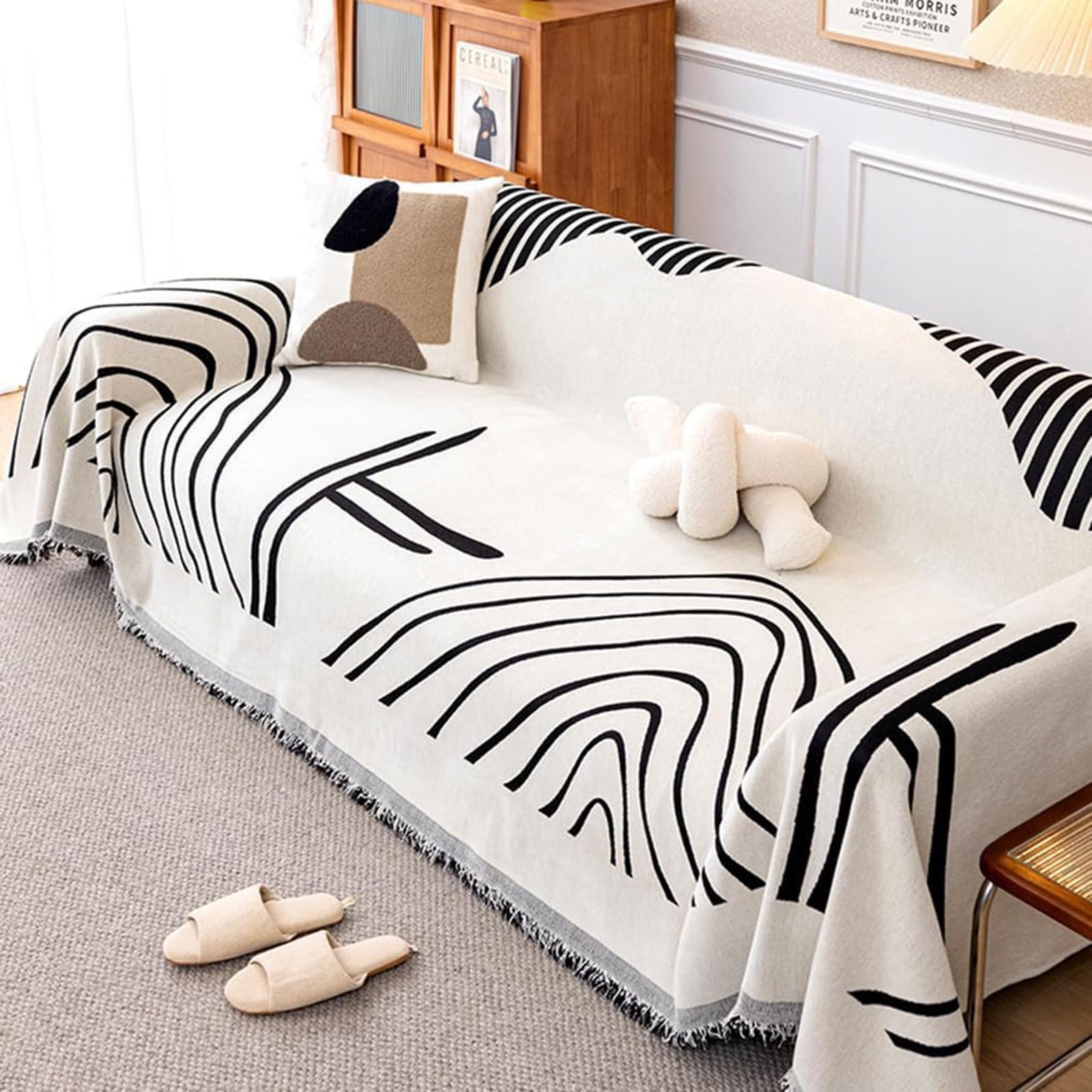 Double Sided Chenille Sofa Cover, Universal Anti-Slip Anti-Scratch Sofa Towel, All Seasons, for Home Sofa Decoration,Black,180 * 130cm