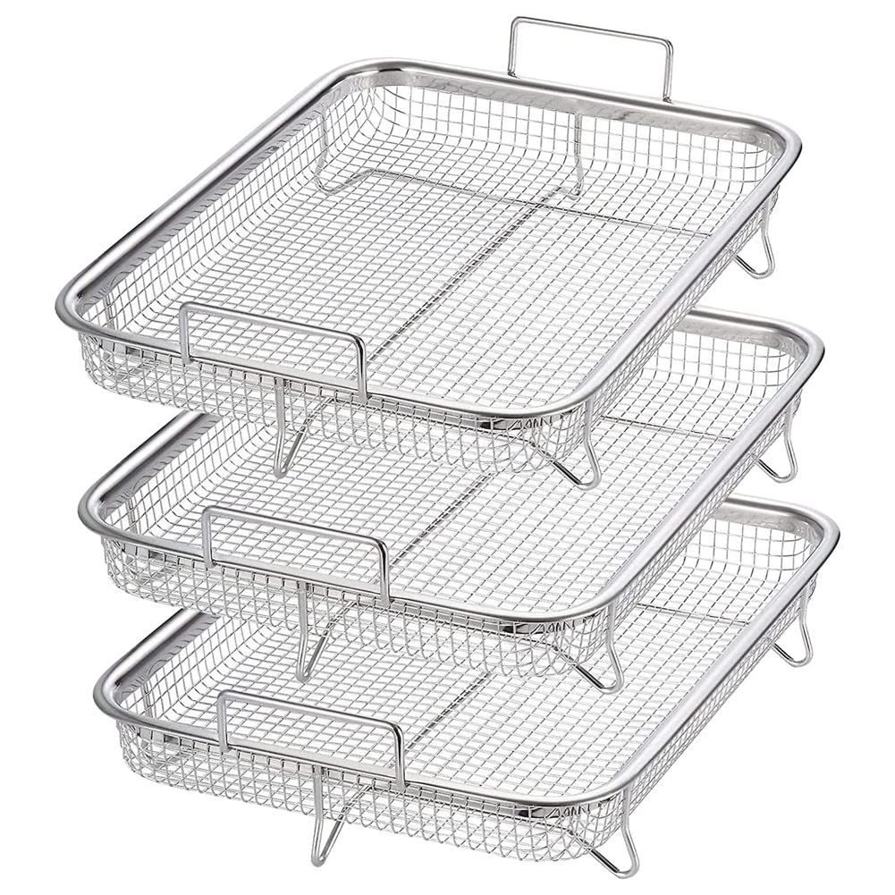 Set di 3 cestini in acciaio inox antiaderenti per friggitrice ad aria, griglia per forno,