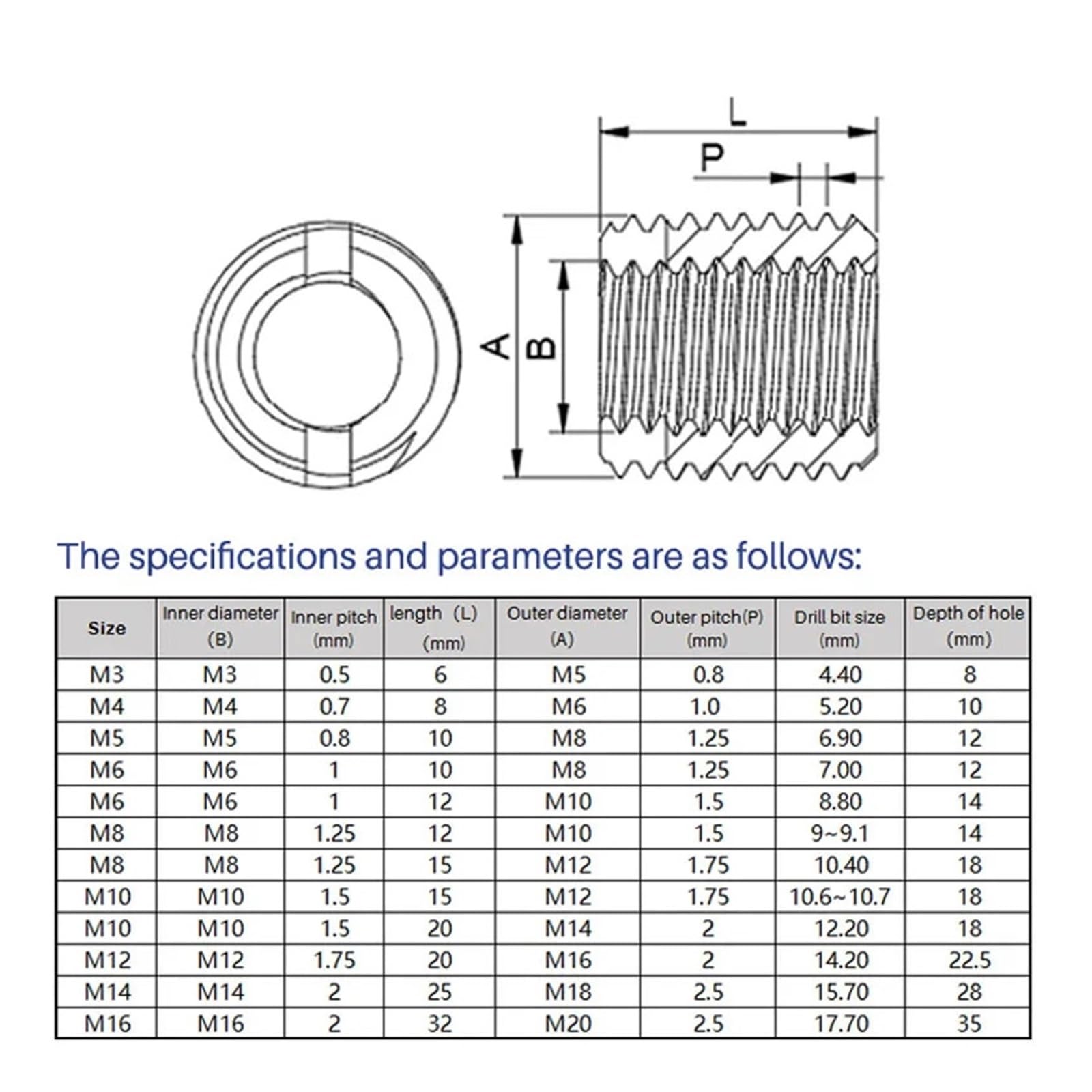20 teile/satz M8 ~ M16 303 Edelstahl Schlitzmuttern for Innen- und Außenzähne Selbstschneidende Gewindeeinsatzadapter Schraubenmutternhülse