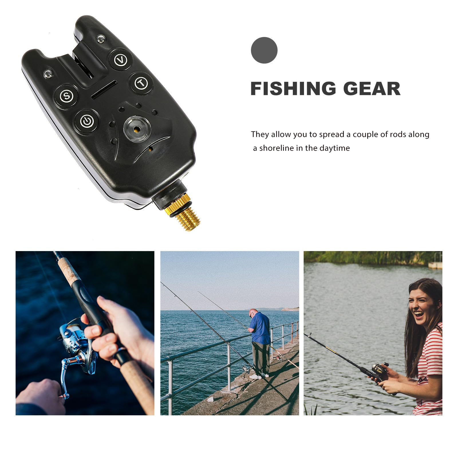 Alarma de Pesca Portátil Volumen Ajustable, Indicador Electrónico de Alerta para Cañas, Material Plástico Negro, Adecuado para Pesca Deportiva Nocturna