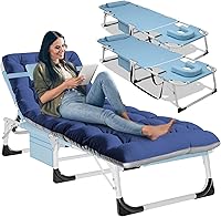 Vista 11 de LILYPELLE Tumbona plegable para exteriores con colchón, sillas reclinables ajustables de 5 posiciones para patio, perfectas para exteriores, tomar