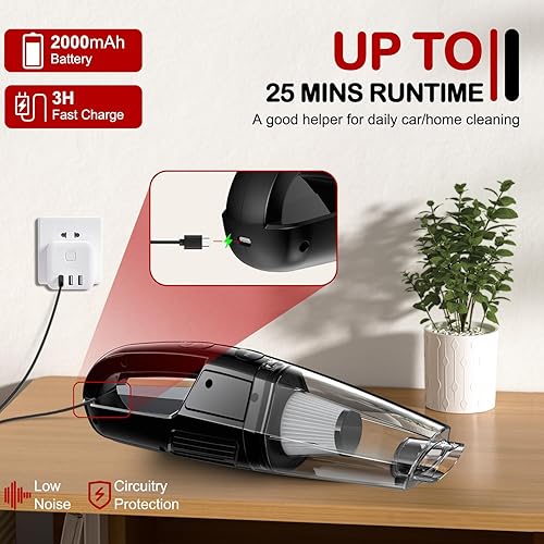 Miniatura 2 de Aspiradora de mano inalámbrica 3 en 1, aspiradora de automóvil con carga USB, aspiradora de mano inalámbrica recargable con LED, filtro HEPA, 1.43