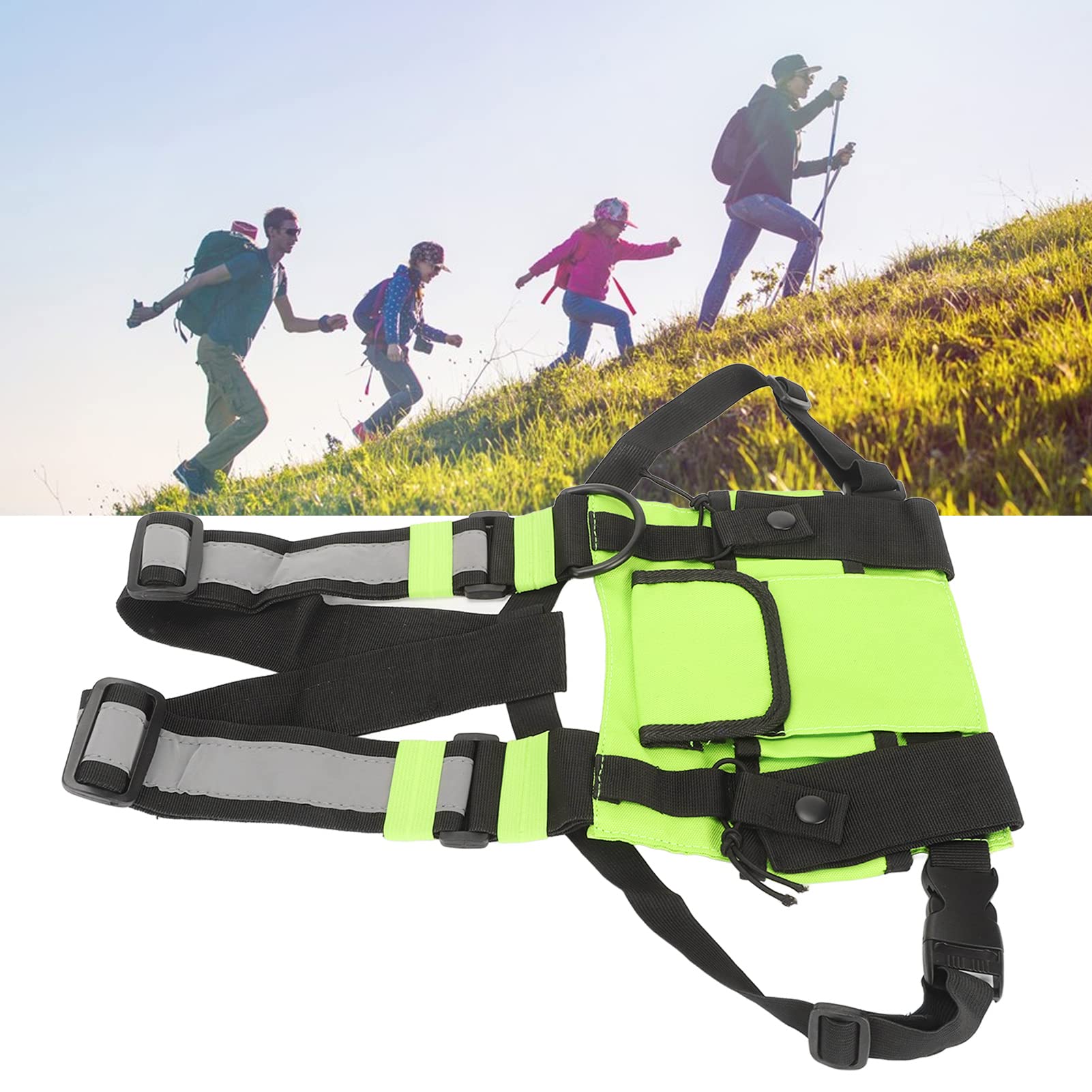 Borsa a Pettorale per Radio, Porta Ricetrasmettitore Verticale Regolabile con Tasca Frontale per Soccorso, Tessuto Oxford Verde, 1 Pezzo