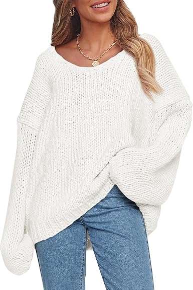 PRETTYGARDEN Women's Fall Oversized Sweaters Long Sleeve V Neck Dressy Casual Chunky Knit Loose Pullover Tops Winter Clothing