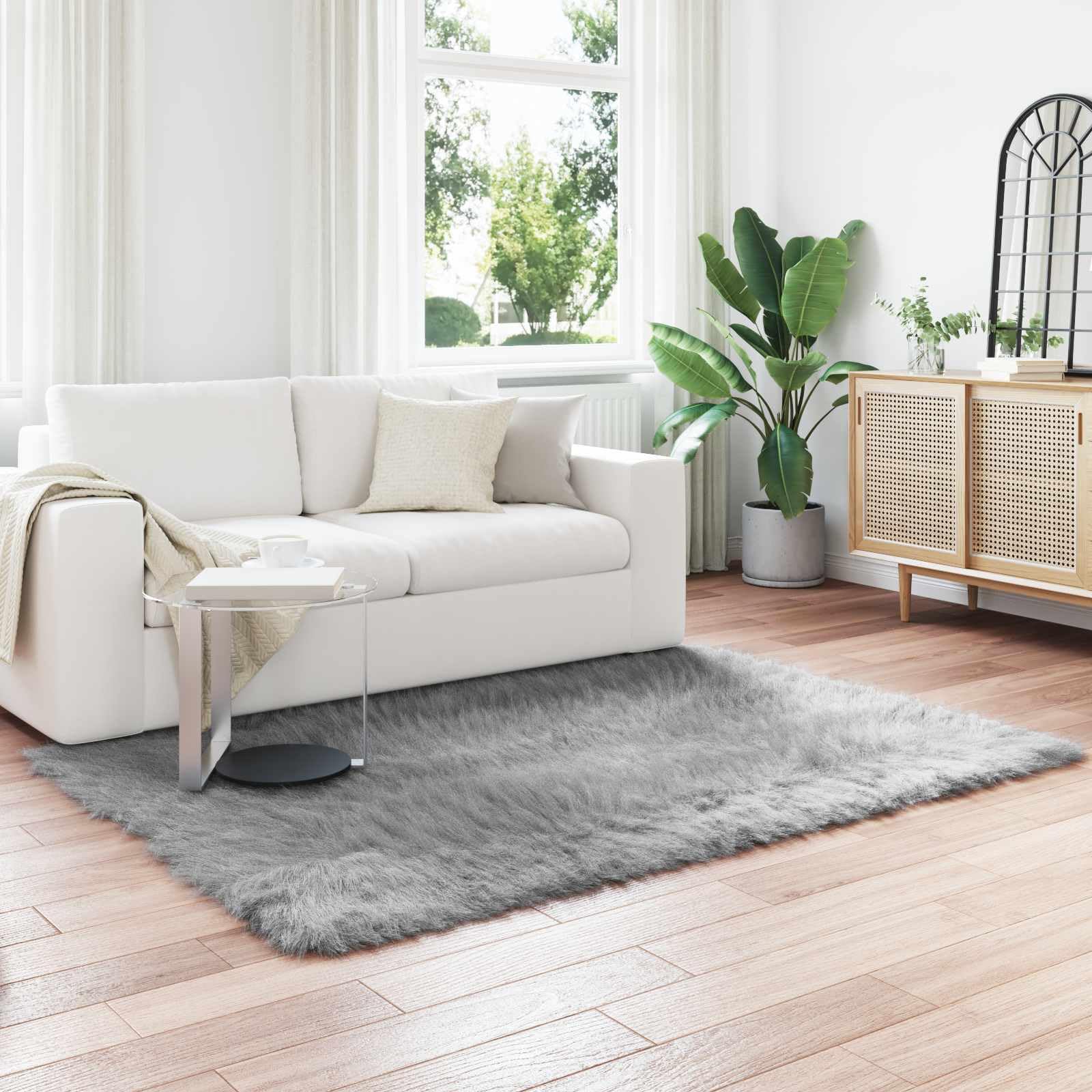 Tapis peau de mouton synthétique gris 160x230 cm durable et doux