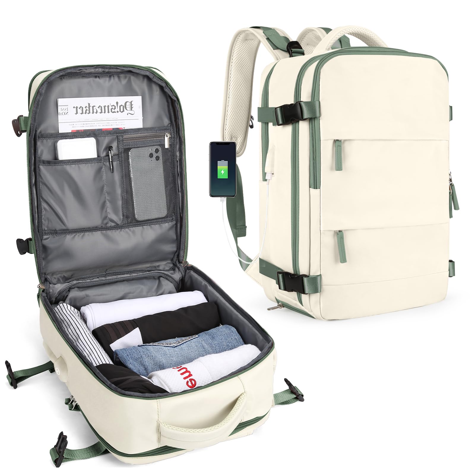 SZLX Zaino da viaggio grande da donna da viaggio zaino da escursionismo sportivo da esterno impermeabile zaino da scuola casual laptop da 14 pollici con porta di ricarica USB scomparto per scarpe