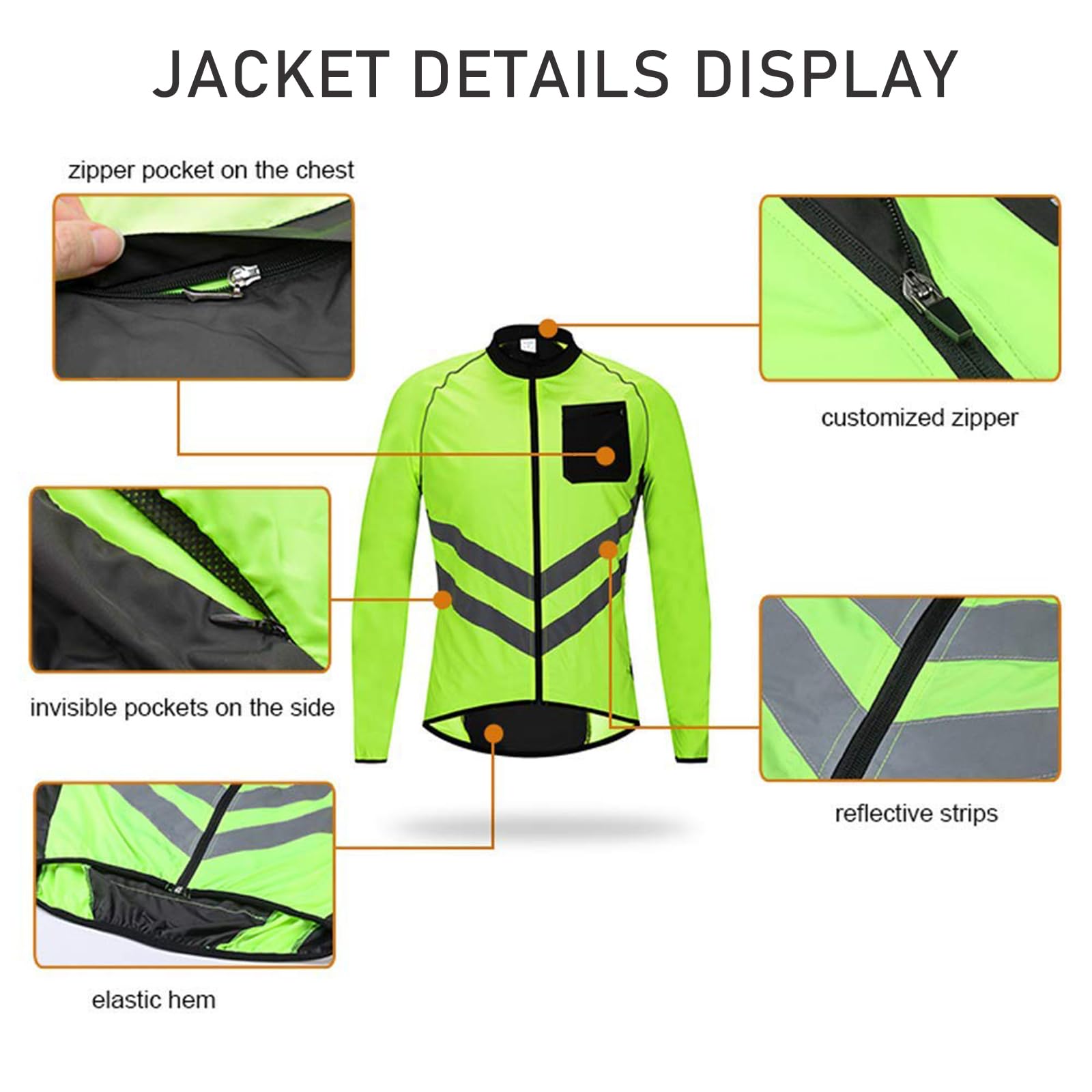 Chaqueta de ciclismo al aire libre Cuello alto Manga larga Protección solar Jersey para correr Cortavientos para ciclismo ligero y transpirable MTB Abrigo a prueba de viento Abrigo,Green-EU XL