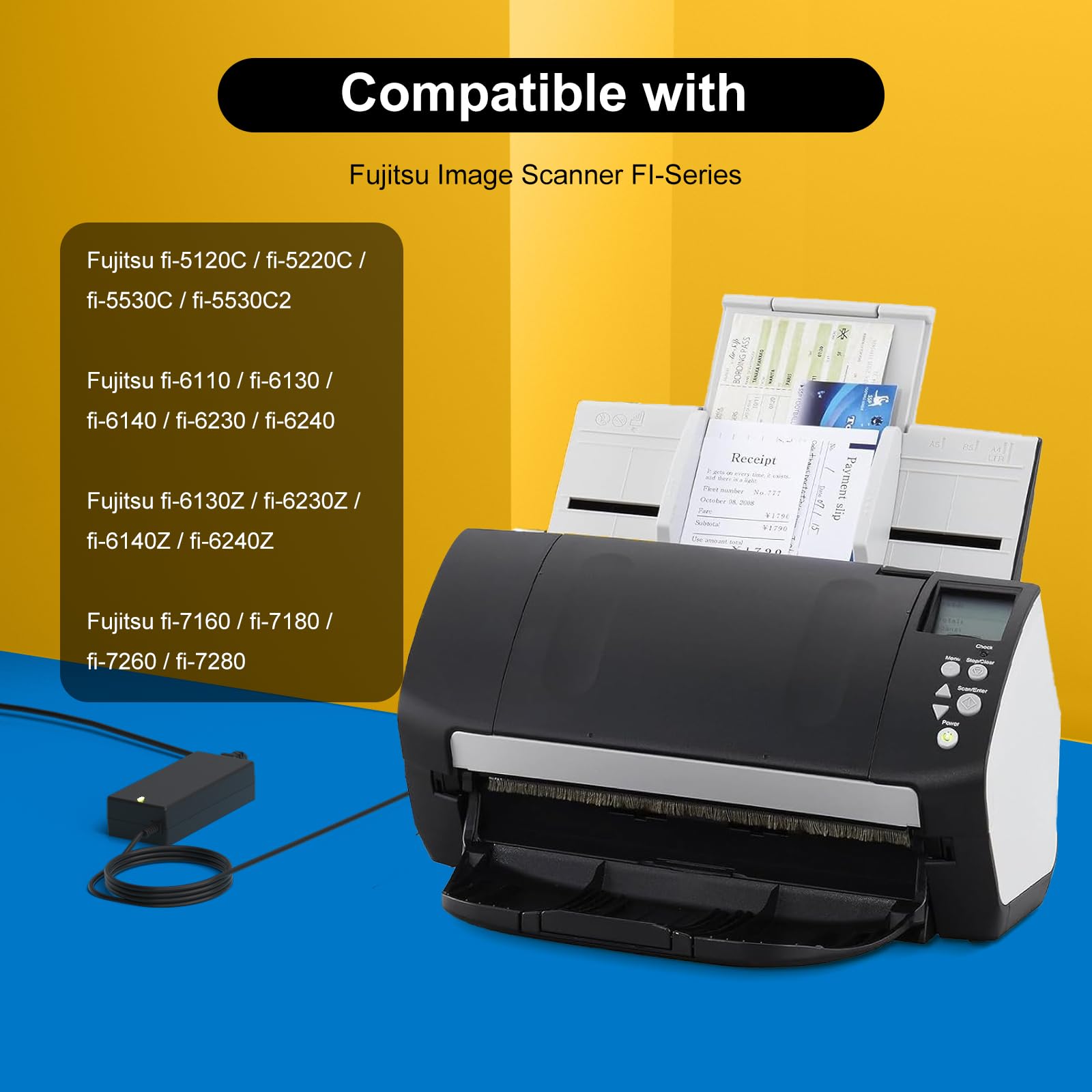 Cargador Adaptador de 24 V Compatible con Fujitsu Scanner S1500 S1500M fi-7160 fi-7180 fi-7260 fi-7280 fi-5120C fi-6110 fi-6140 fi-6230 fi-6240 Document Scansnap