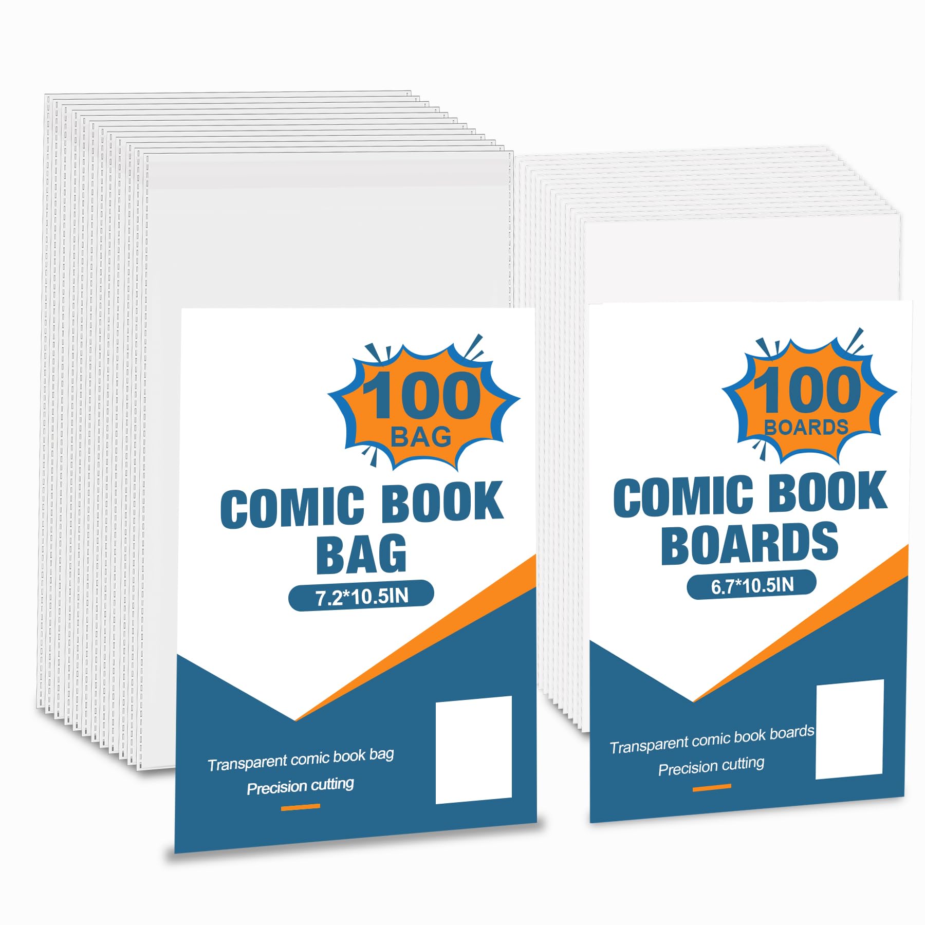 Current Size Comic Book Bags and Boards- Reusable White Comic Book Boards and Transparent Bags for Comic Book Storage,Comics Magazine Storage for Collector Small Business (100, Medium)