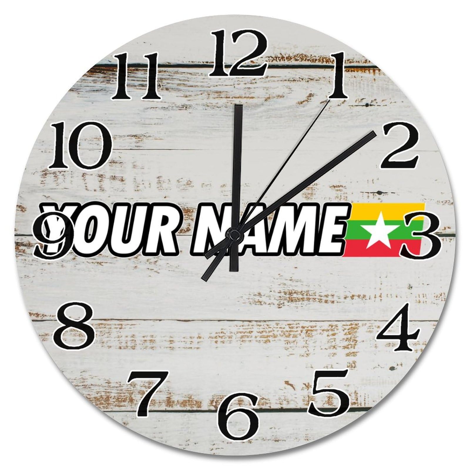 Horloge murale grand format drapeau Birmanie pour grand salon lumineux