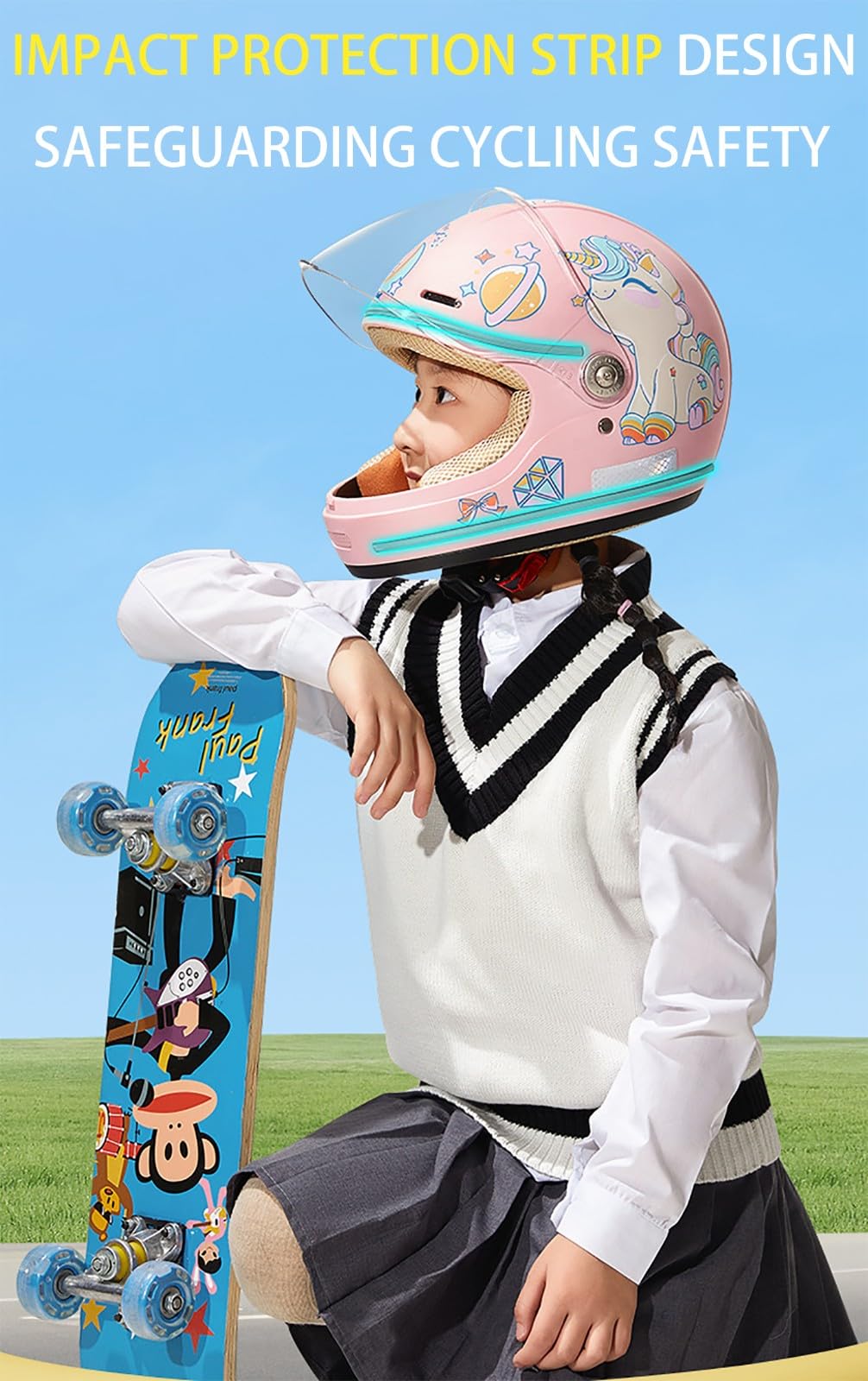 Casco Integrale Moto per Bambini, Caschi Integrali Motocross Ragazzi Ragazze, Omologati ECE, Prese d'Aria Visiera AntiGraffio, Caschi, Kart Strada, Scooter, Cruiser Ciclomotori K,Small