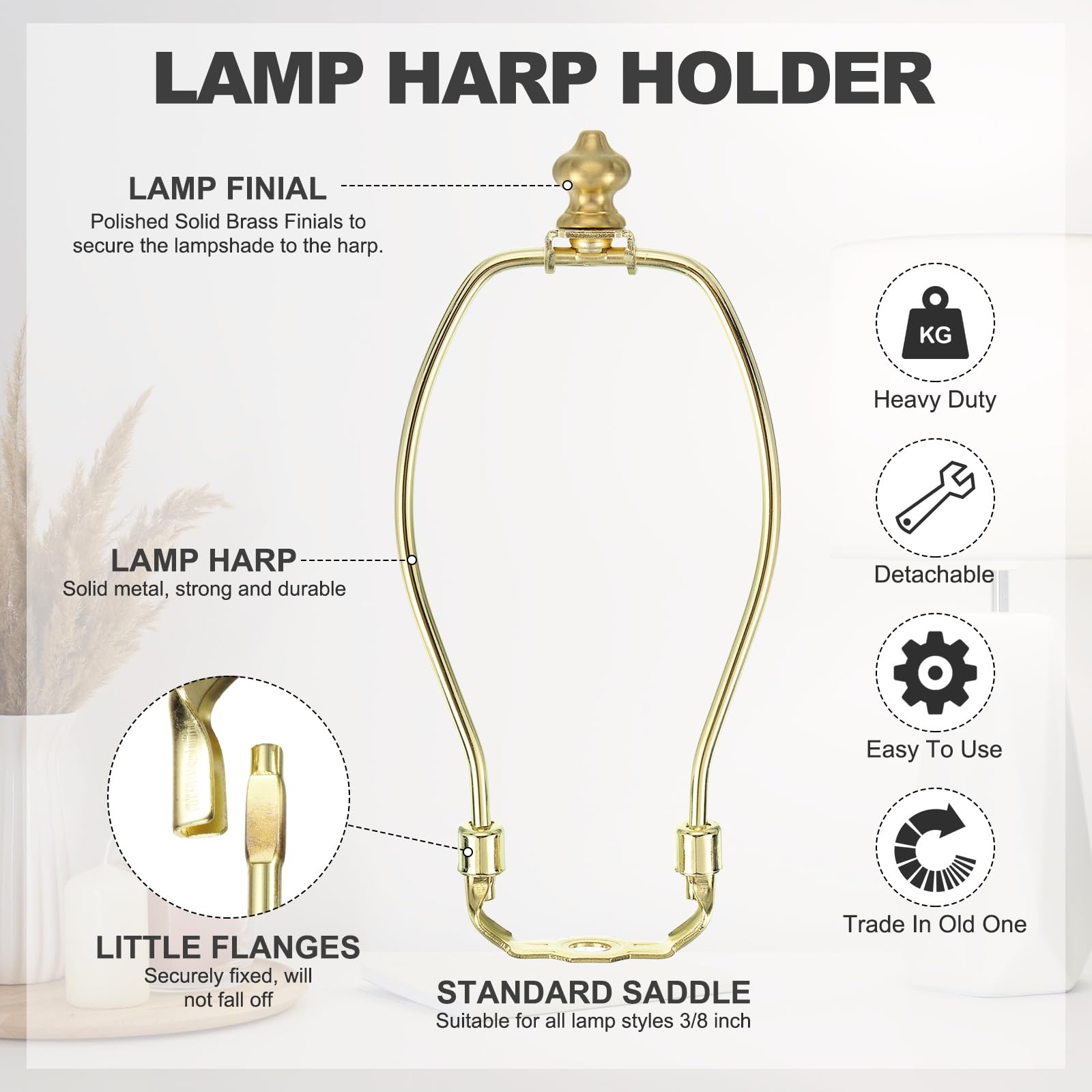 PATIKIL 7 Inch Lamp Harp Kit with 1 Inch Height Solid Brass Finial - Image 4