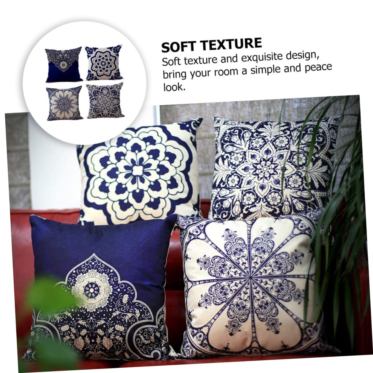 Baluue 4 pezzi Federe Cuscino Quadrate in Lino Cotone Copricuscini Divano Stile Cinese Floreale Ricamato Decorazione Casa Soggiorno Camera Ufficio